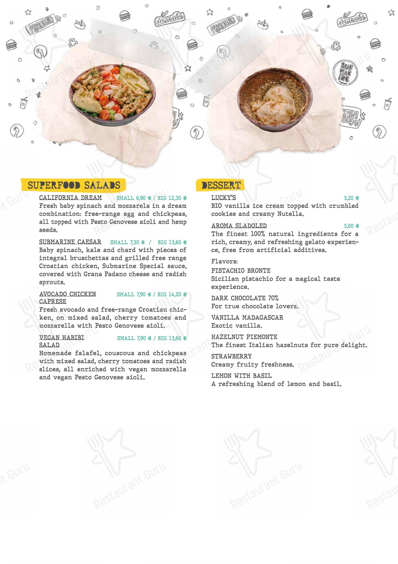 Menu di Submarine Burger Frankopanska - Group Booking Menu