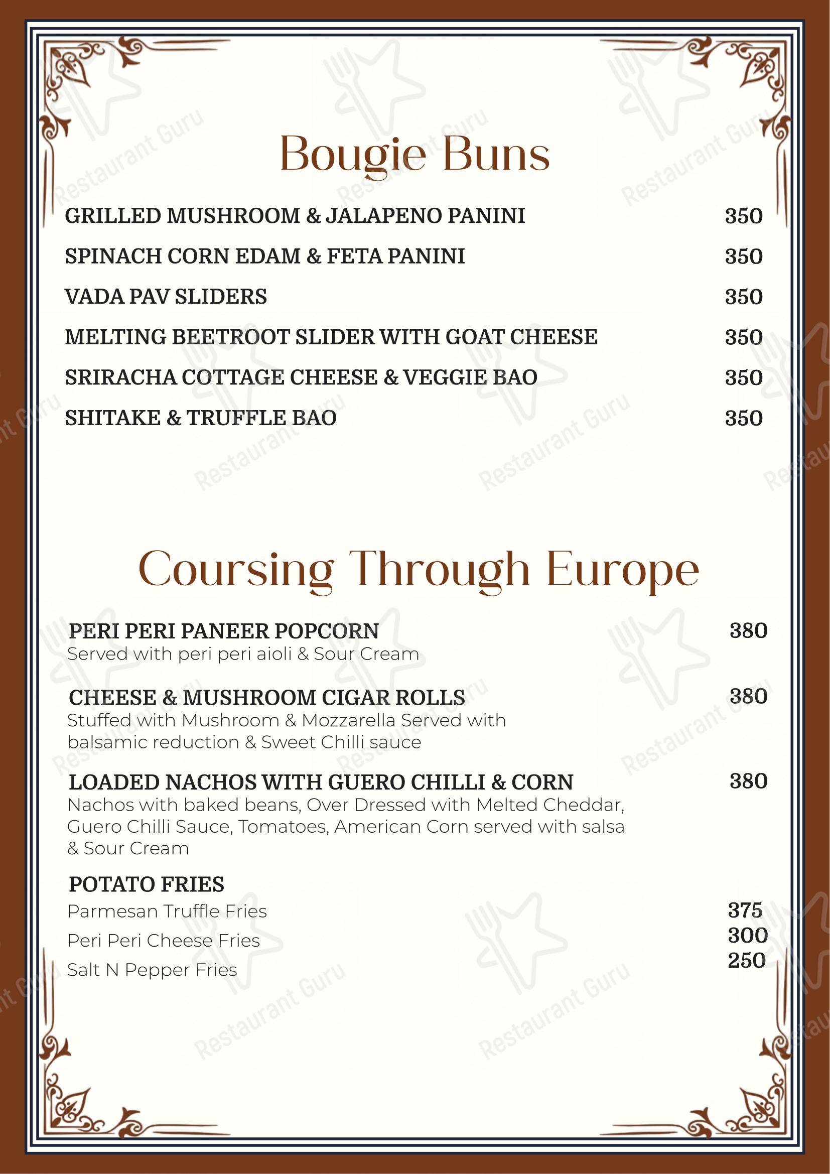 Menu for the The Dome restaurant