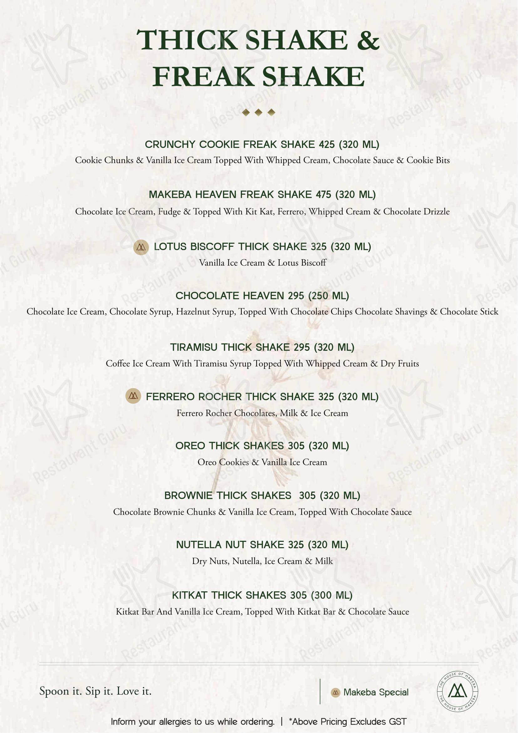 Menu for the The House of Makeba - Rooftop Restaurant in IIM Road restaurant