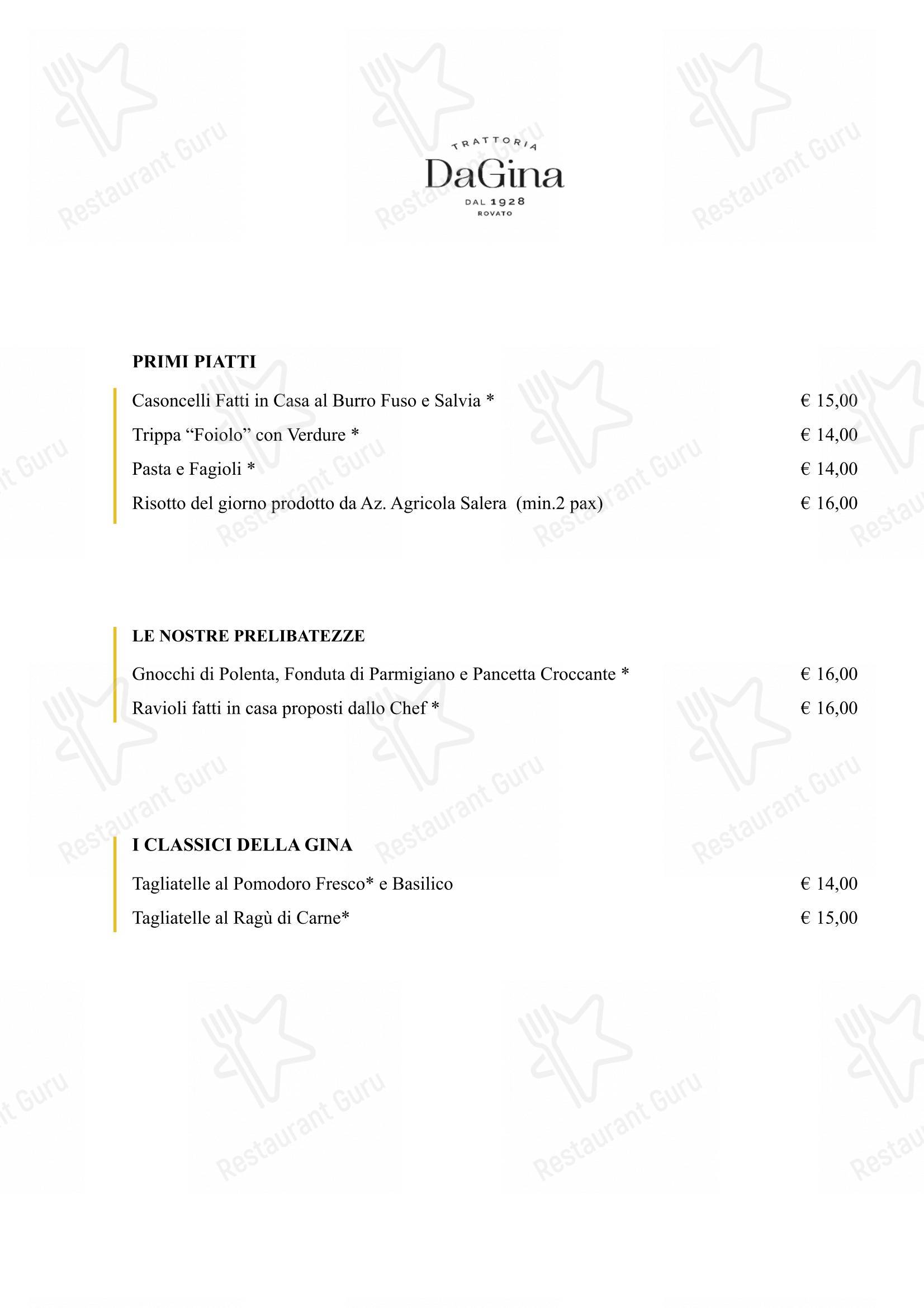 Menu di Trattoria Da Gina - Menu