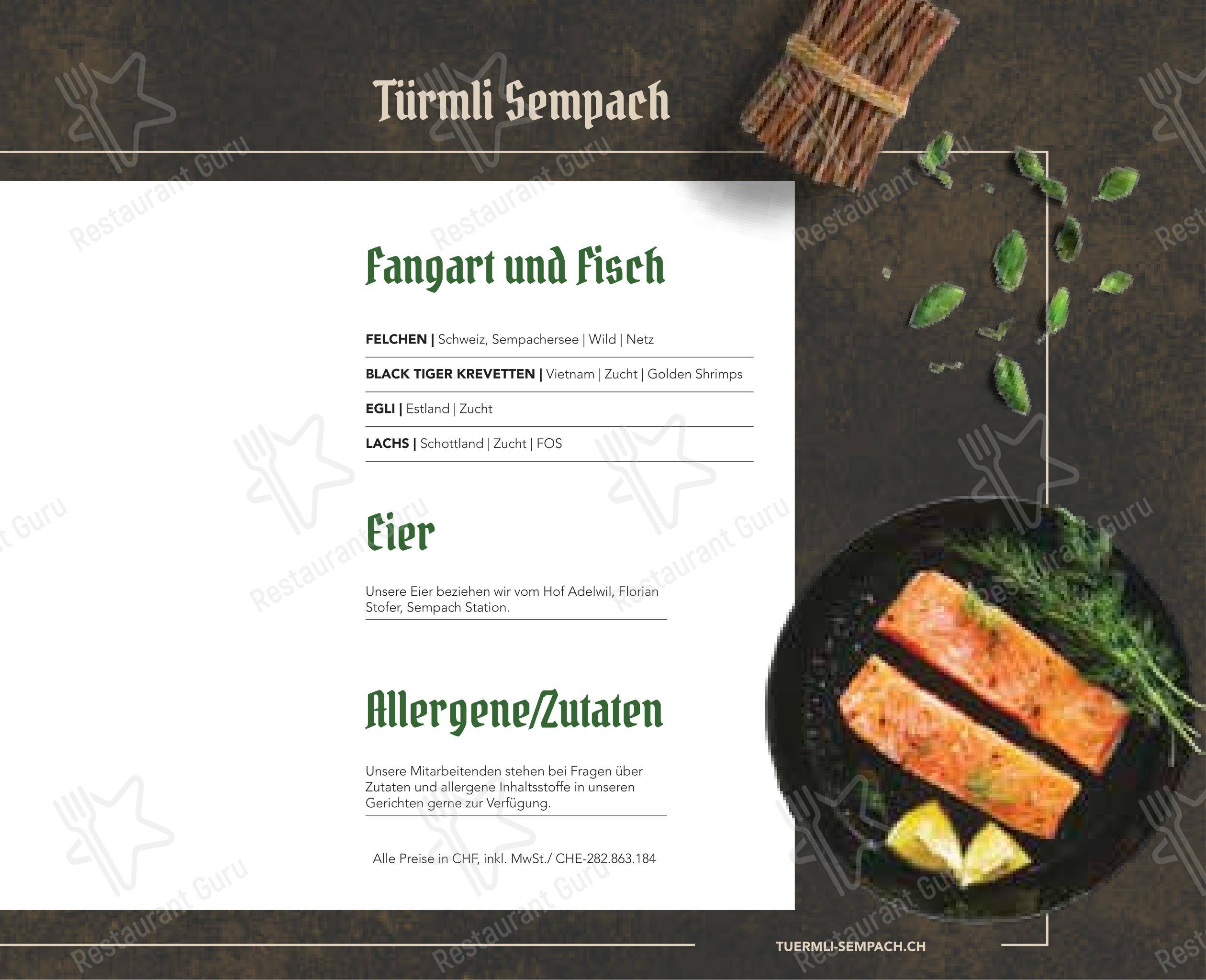 Türmli Restaurant & Pizzeria in Sempach - Menu