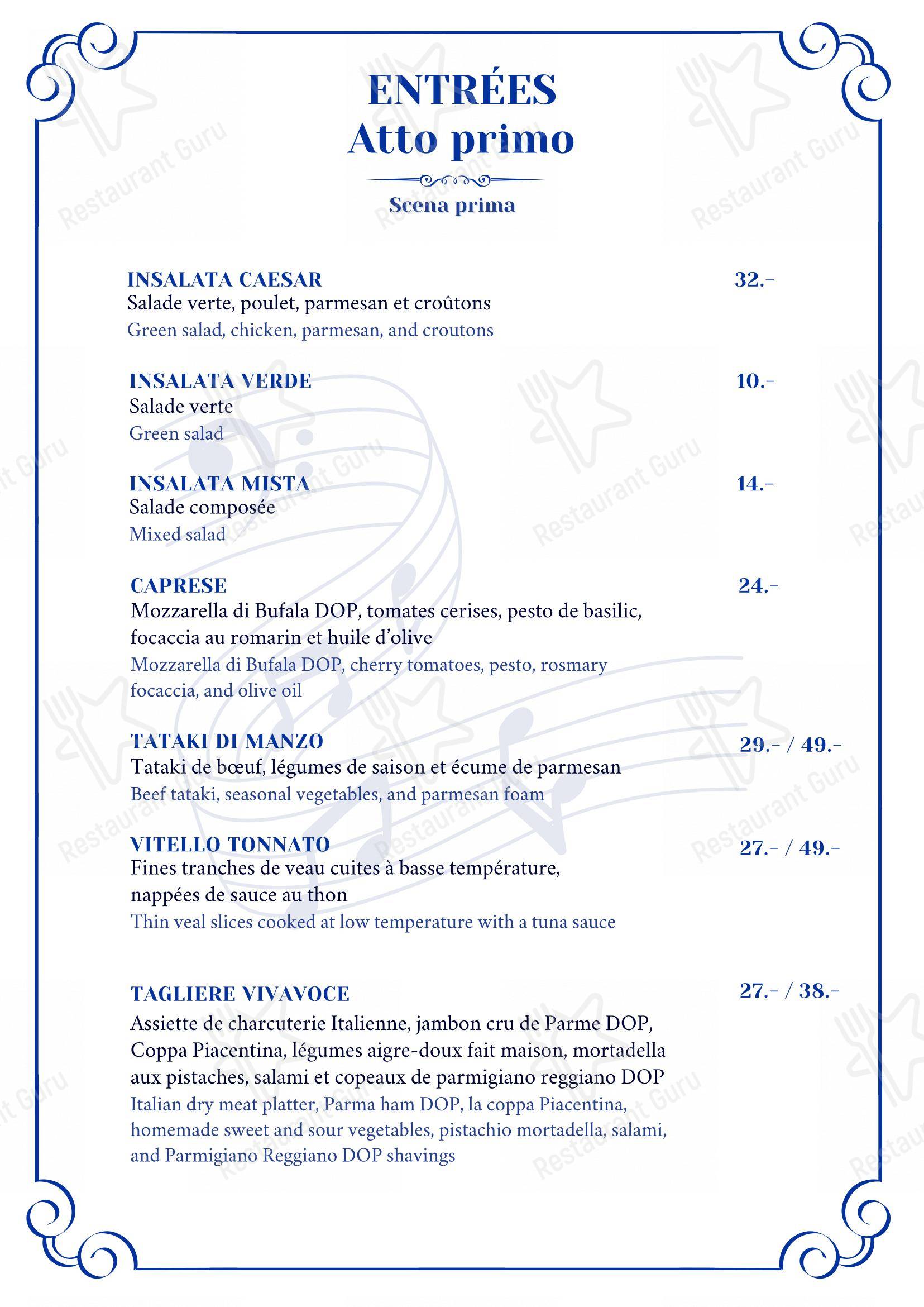Menu per Viva Voce ristorante