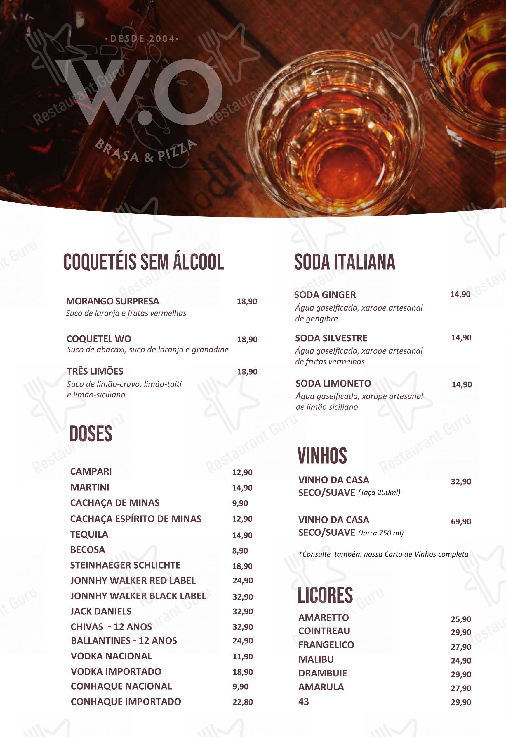 Menu bar para WO Brasa & Pizza pizzaria