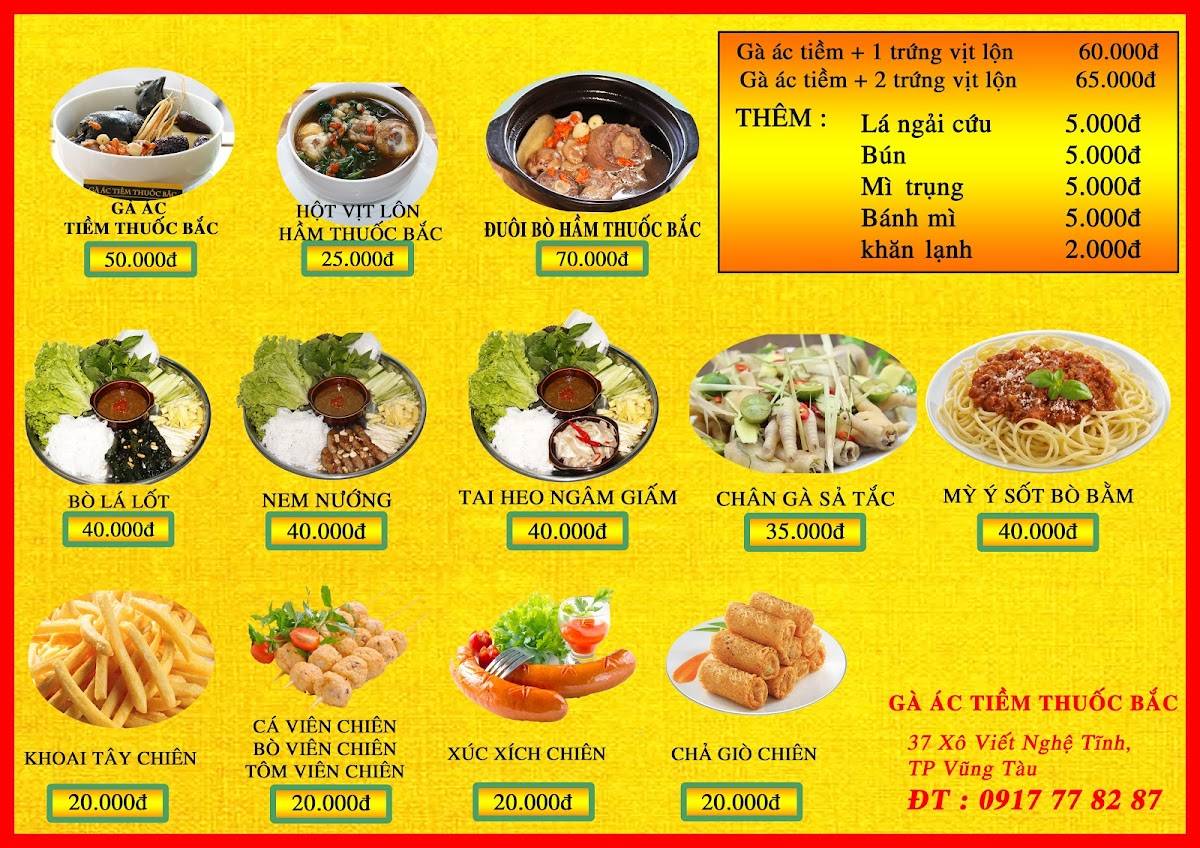 Menu at Gà Ác Tiềm Thuốc Bắc Vũng Tàu (Hồng Tươi) restaurant, Vung Tau