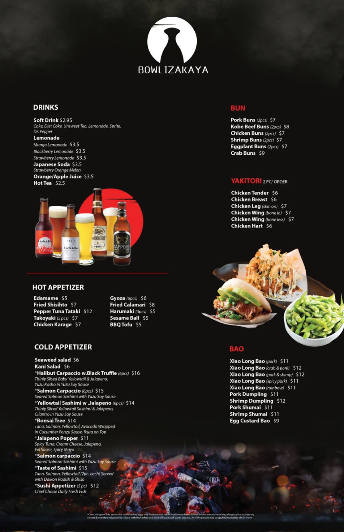 Menu at Bowl Izakaya restaurant, Greeley