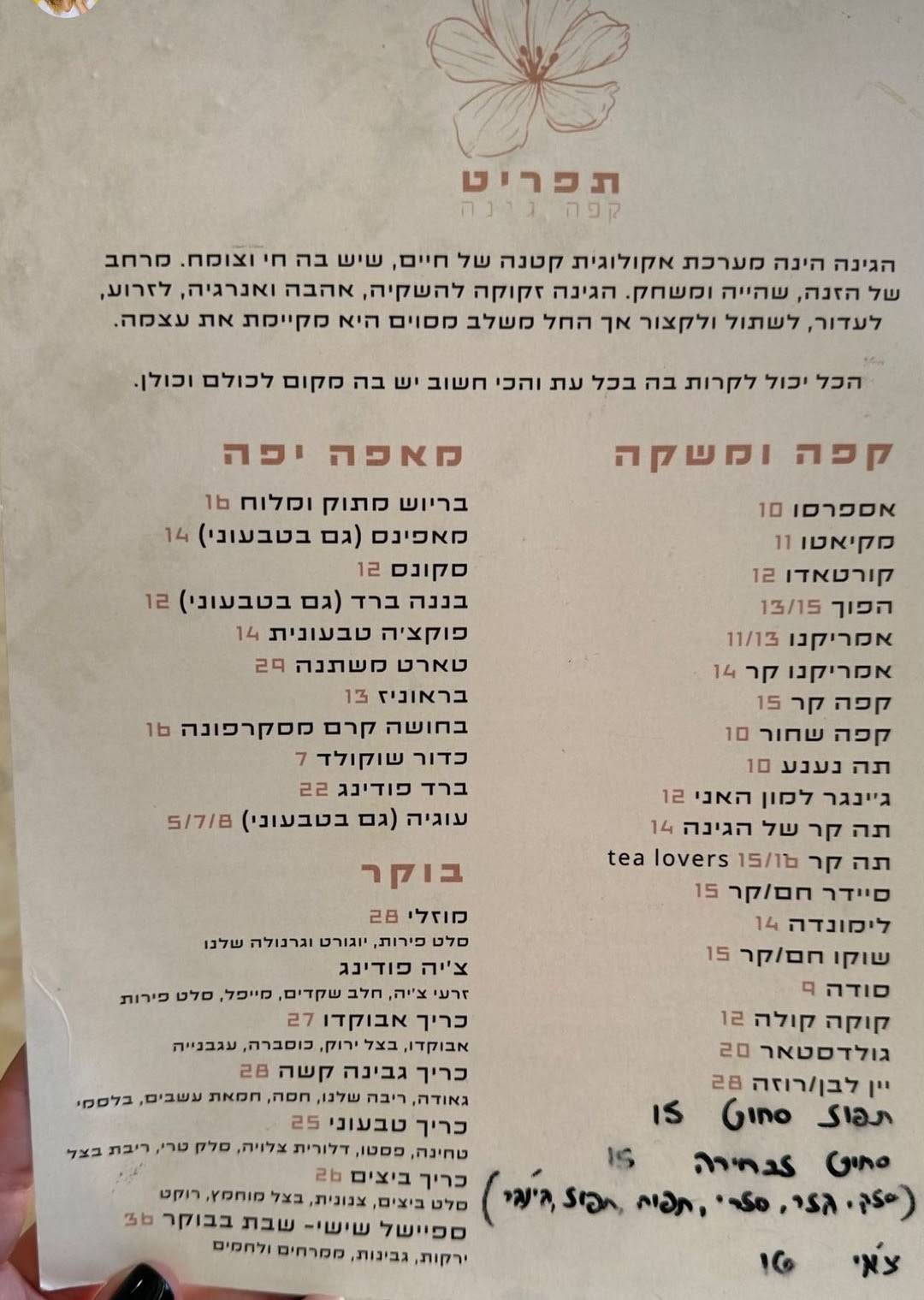 Menu de קפה גינה