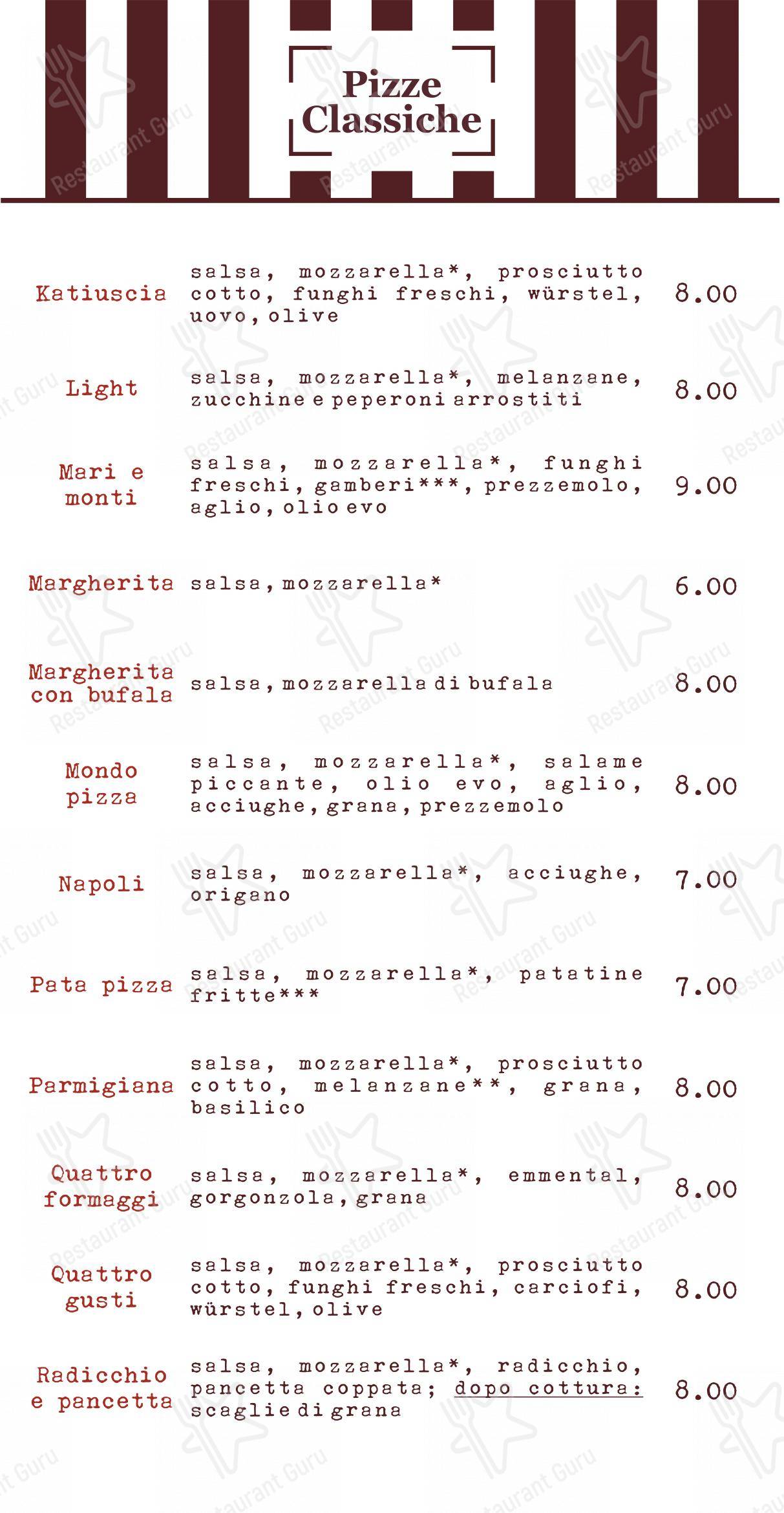 Mondo Pizza in Marsala - Menu bar