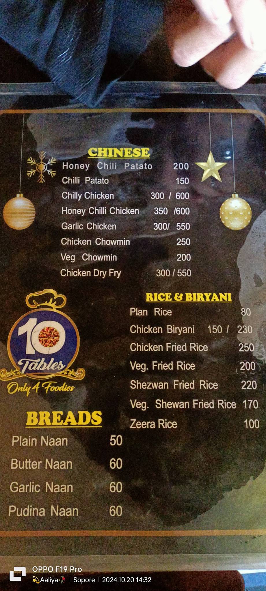 10 Tables only 4 foodies menu