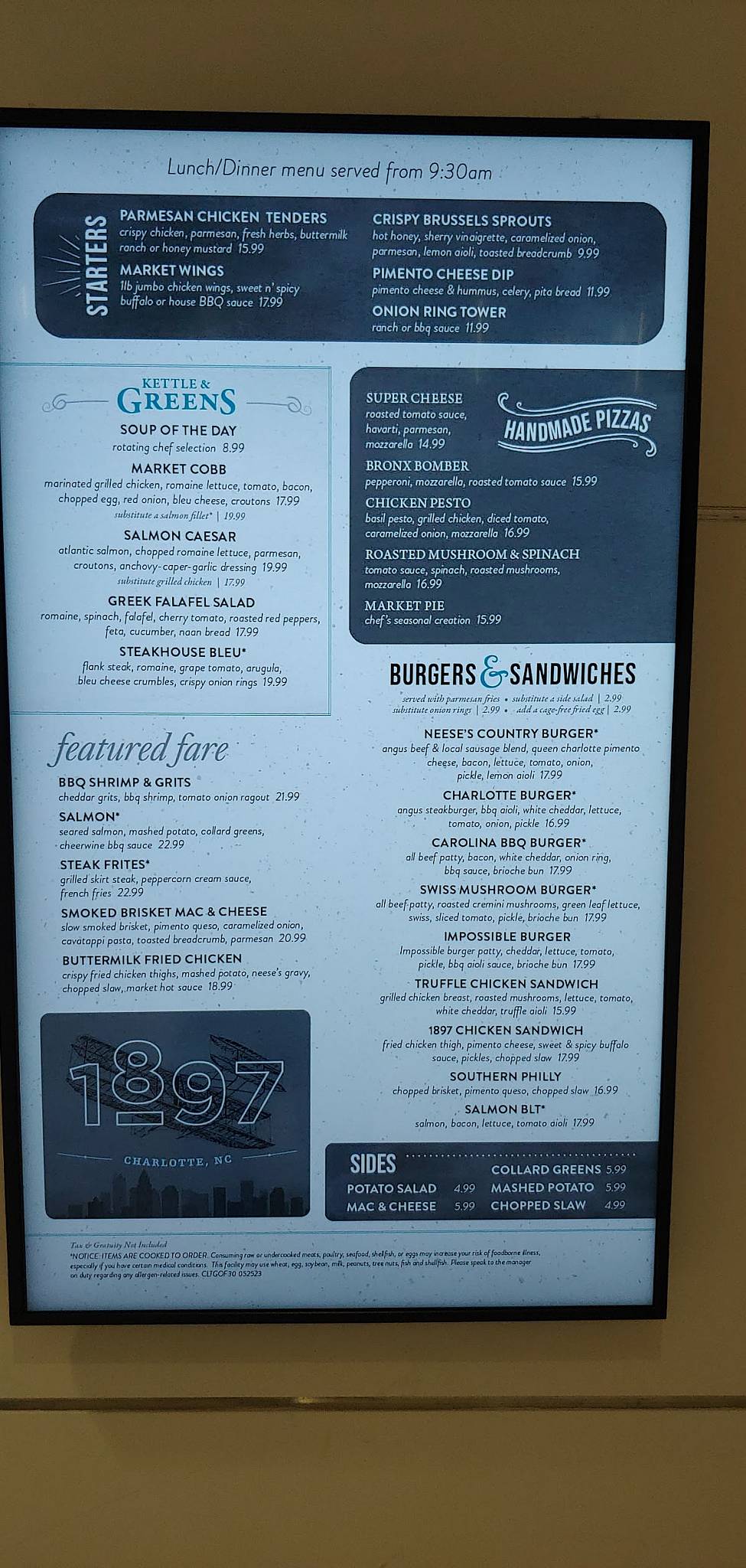 Menu at 1897 Market pub & bar, Charlotte, Josh Birmingham Pkwy