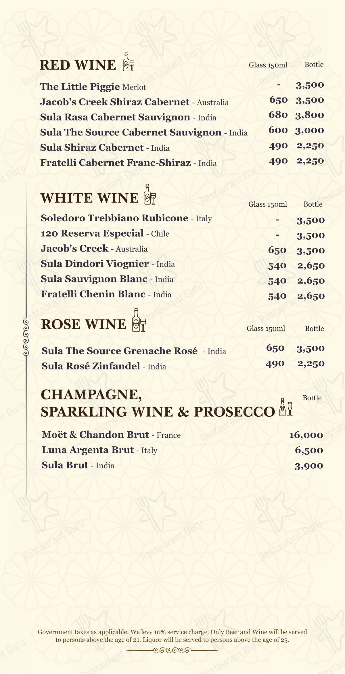 24K Kraft Brewzz Fine Dine Restaurant Taproom Lounge Bar in Pune - Основное меню