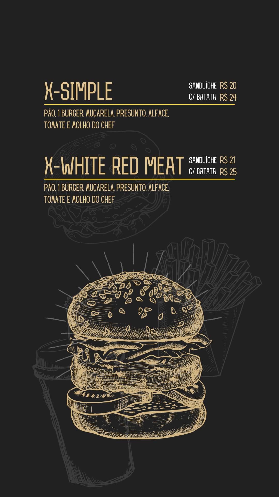 Menu at 3 Servos Hamburgueria restaurant, São Vicente