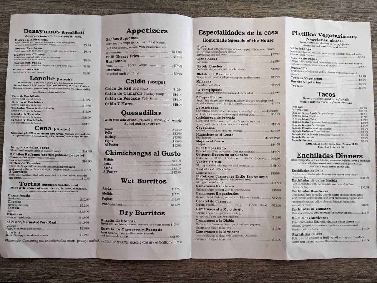 Menu at 7 Mares restaurant, Grand Rapids, Kalamazoo Ave SE
