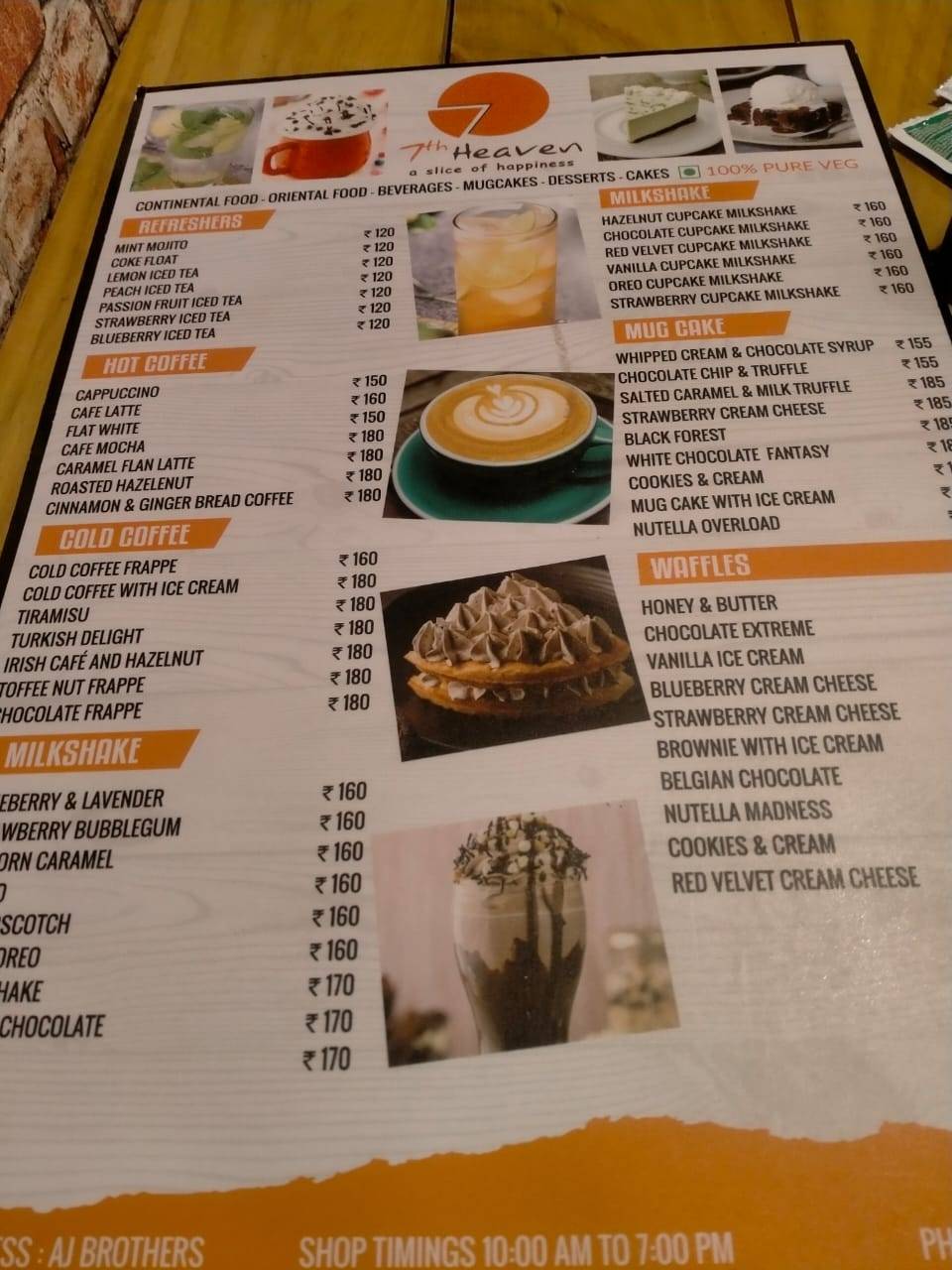 7th Heaven cafe Vellore menu