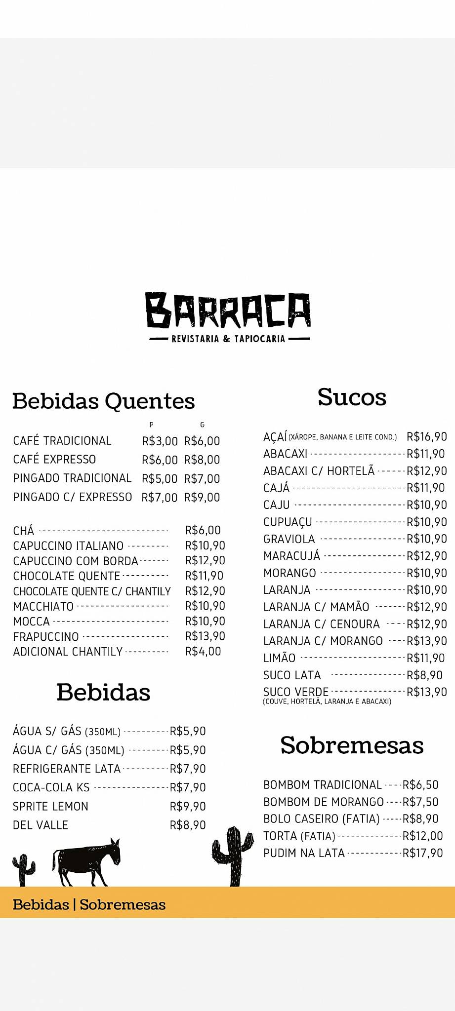 A Barraca cardápio