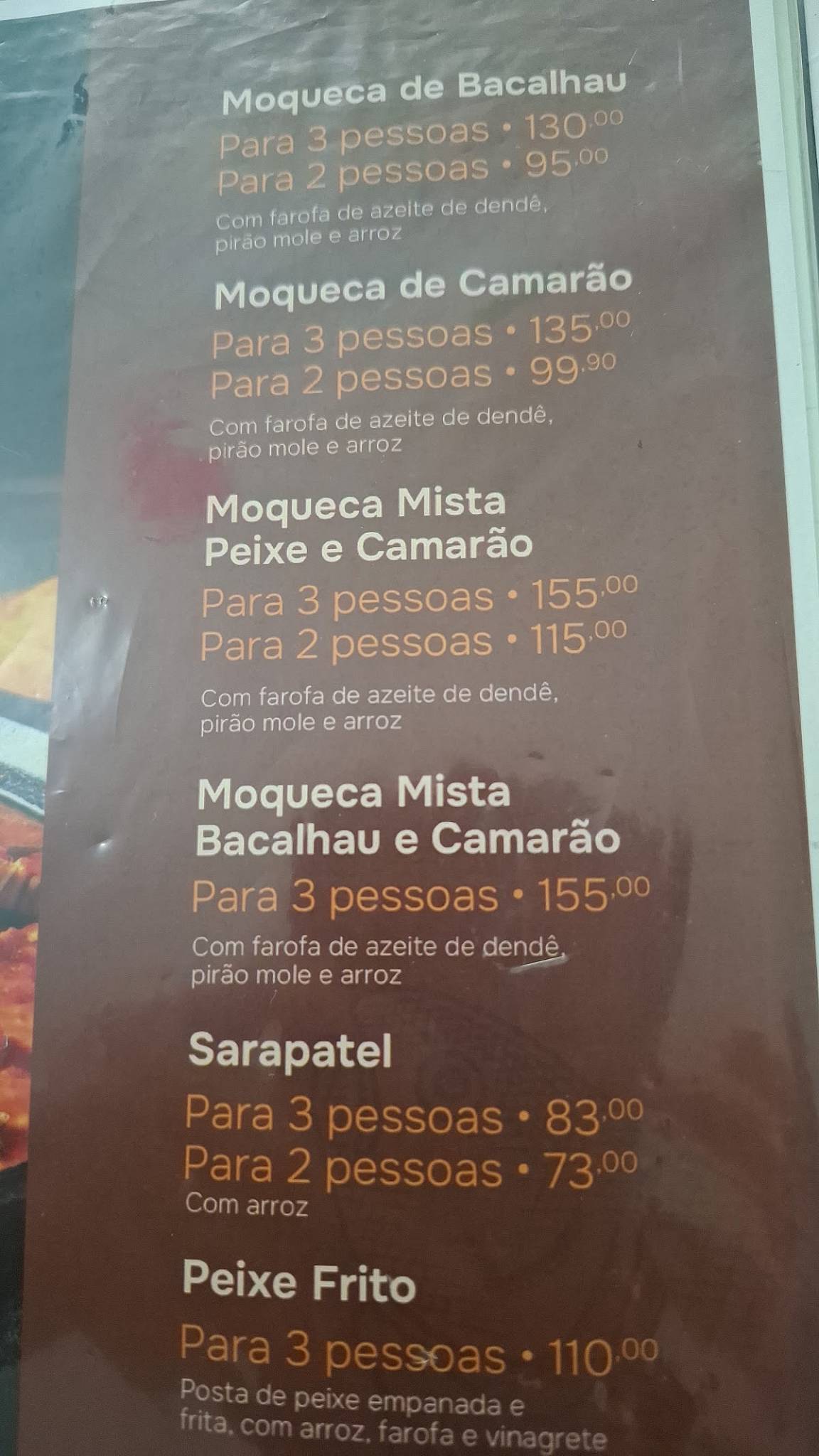 A Venda - Restaurante de Comida Típica Baiana cardápio