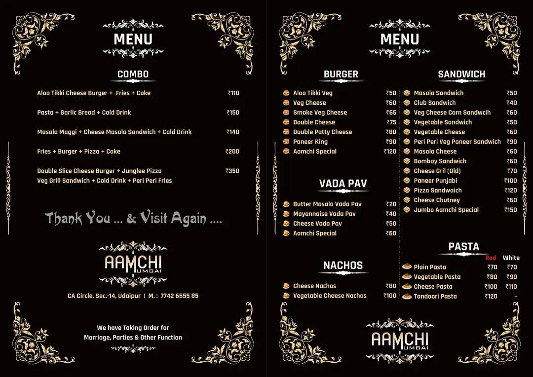 AAMCHI MUMBAI Vadapav Centre menu