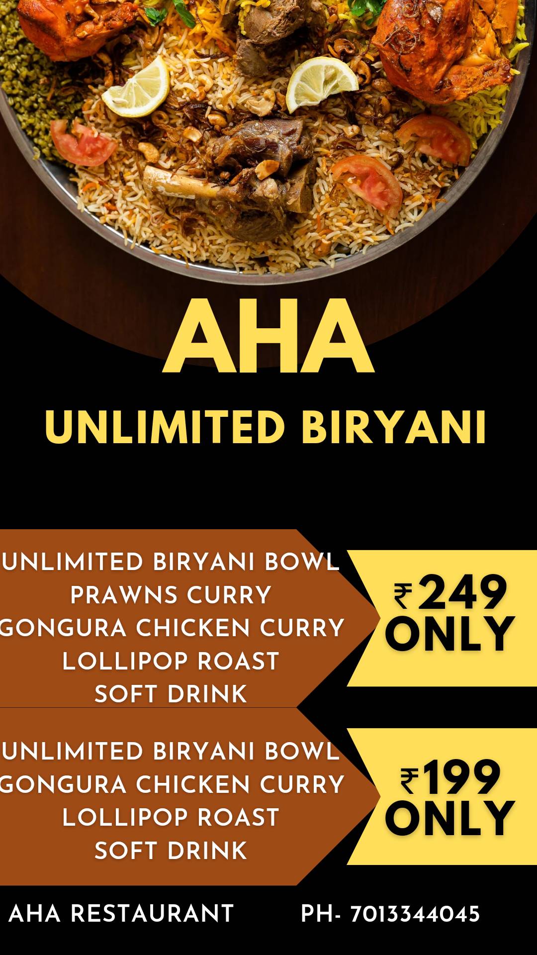 AHA restaurant A/C menu