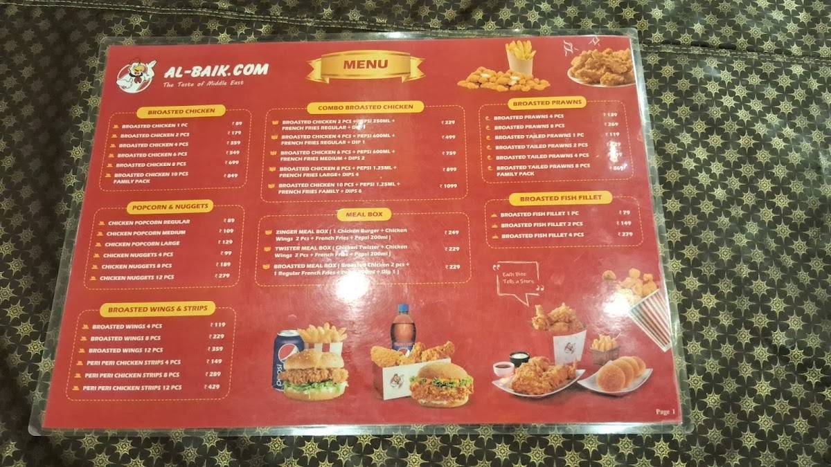 AL BAIK PUDUCHERRY menu