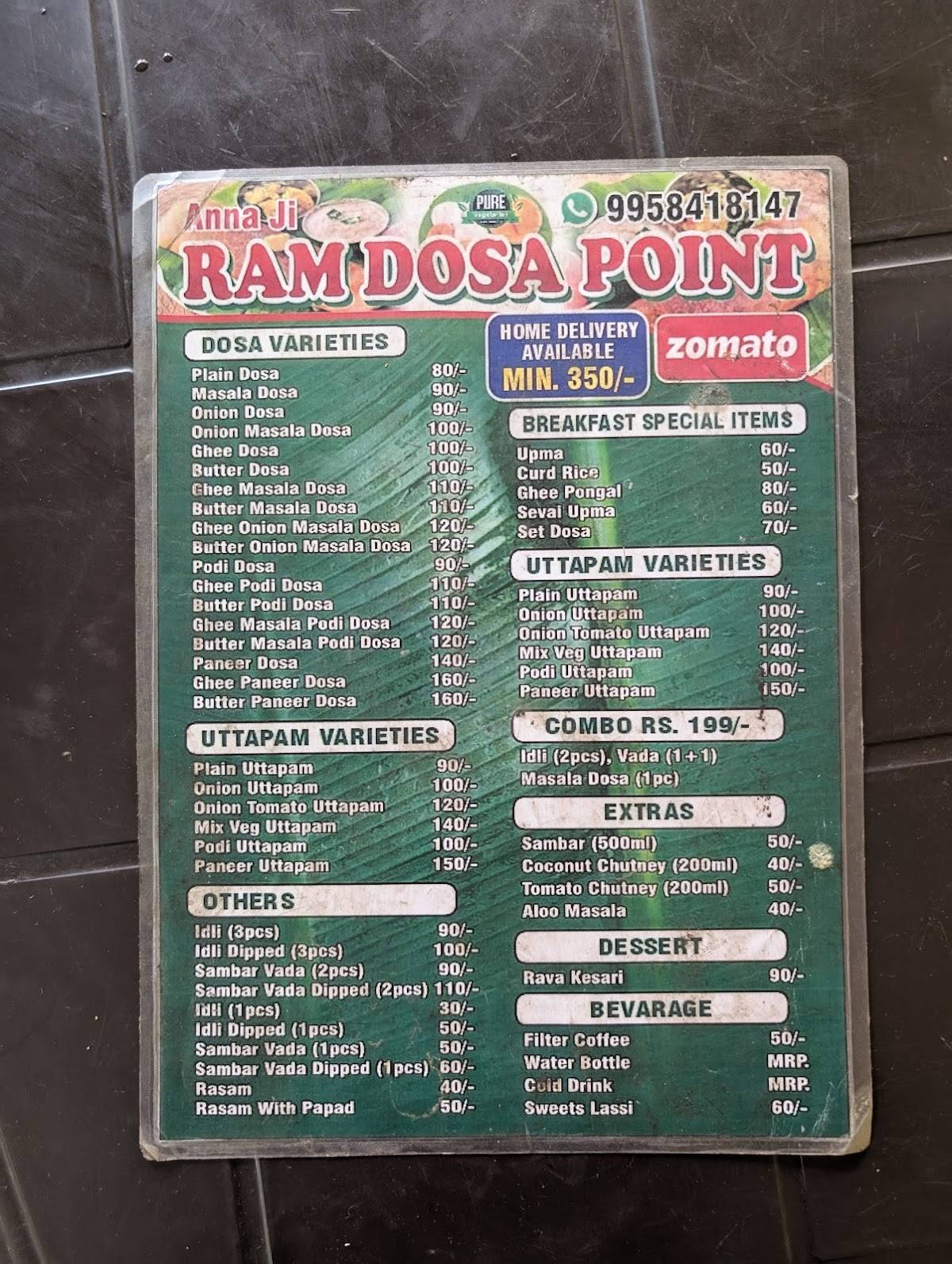 ANNAJI RAM DOSA POINT menu