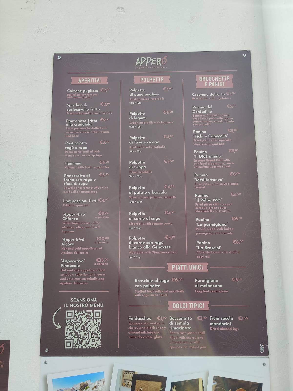 Menu di Apperó Alberobello 