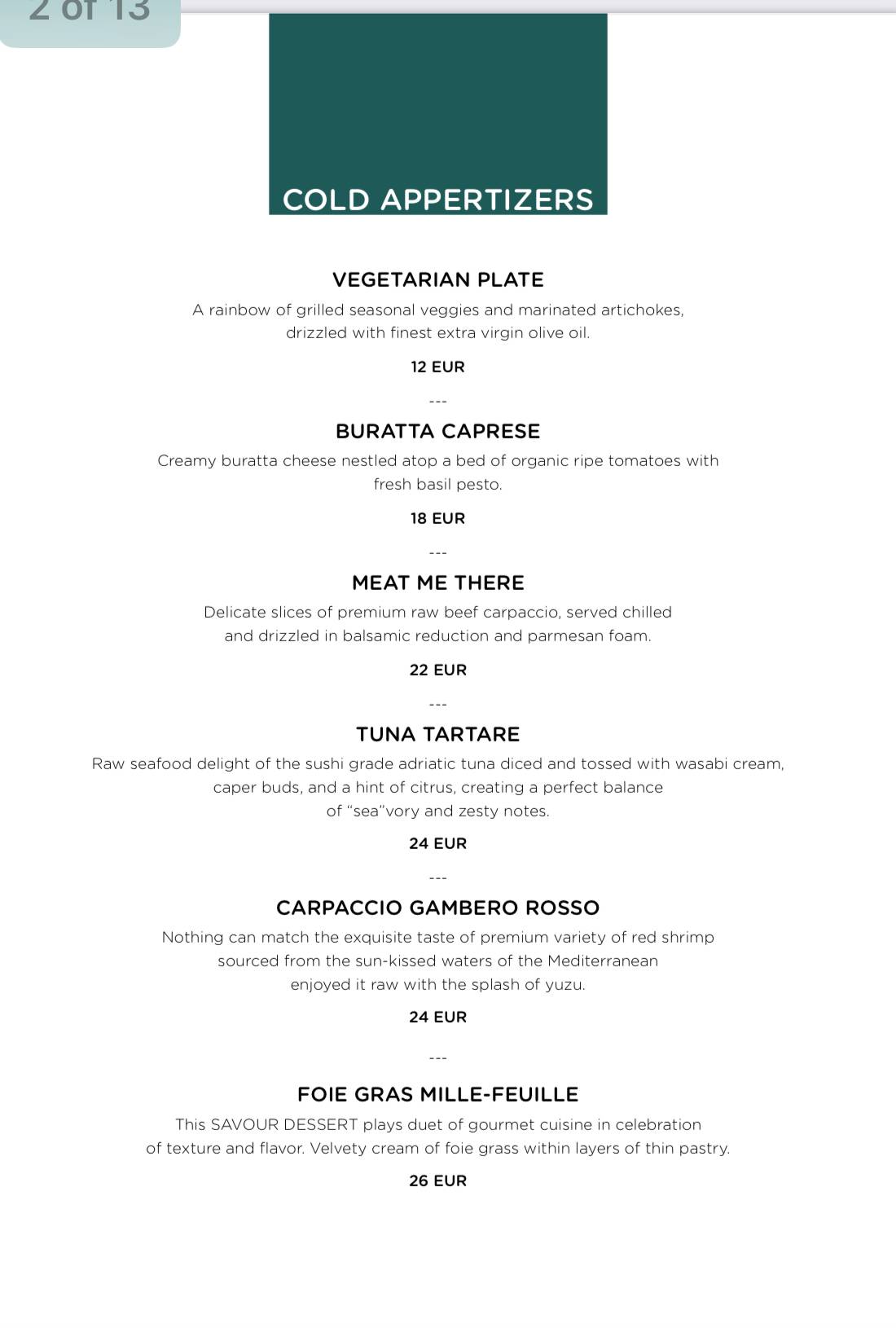 Menu di ARKA Dubrovnik (OLD TOWN) 