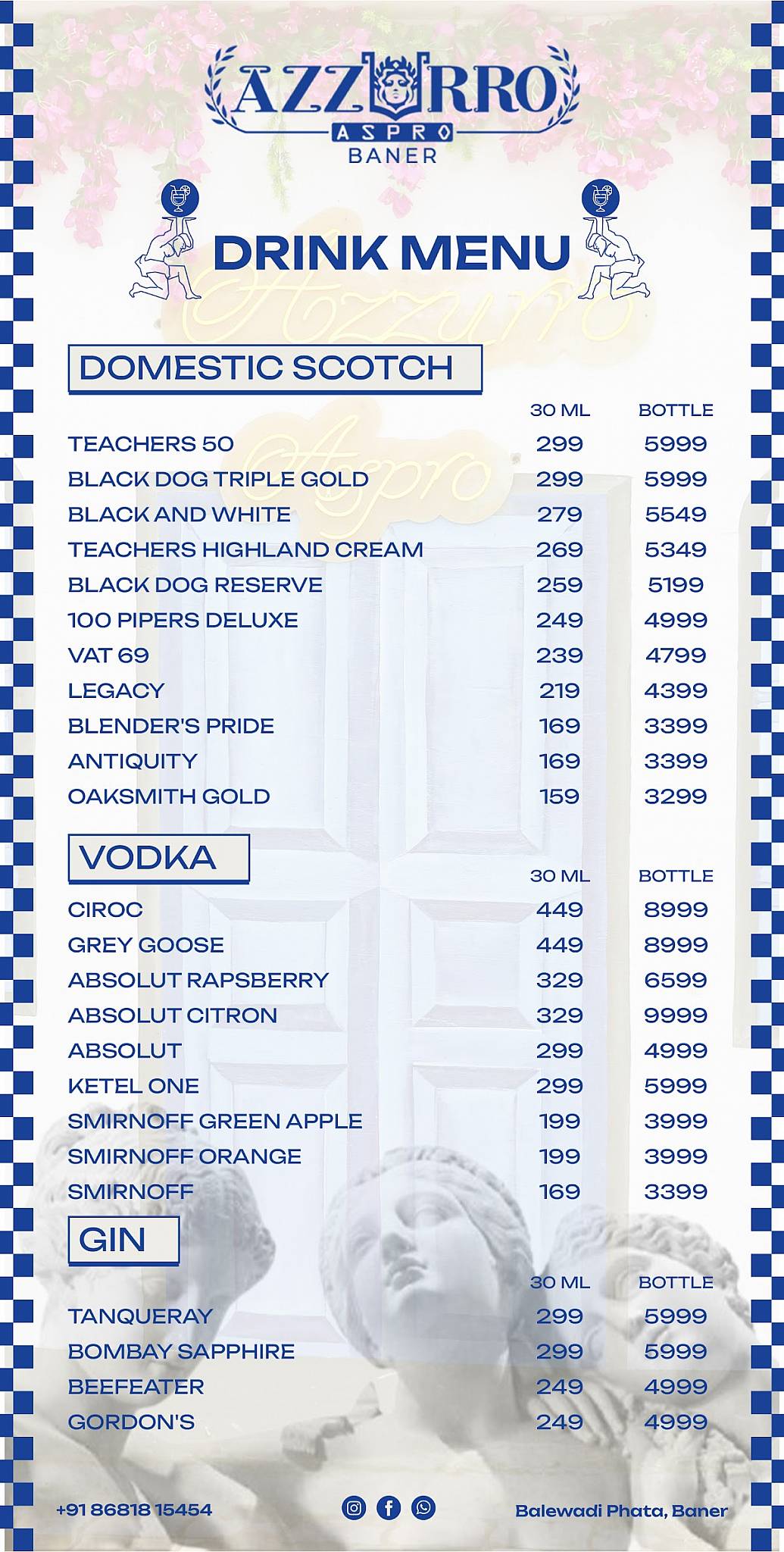 AZZURRO ASPRO - BEST BAR IN BANER menu