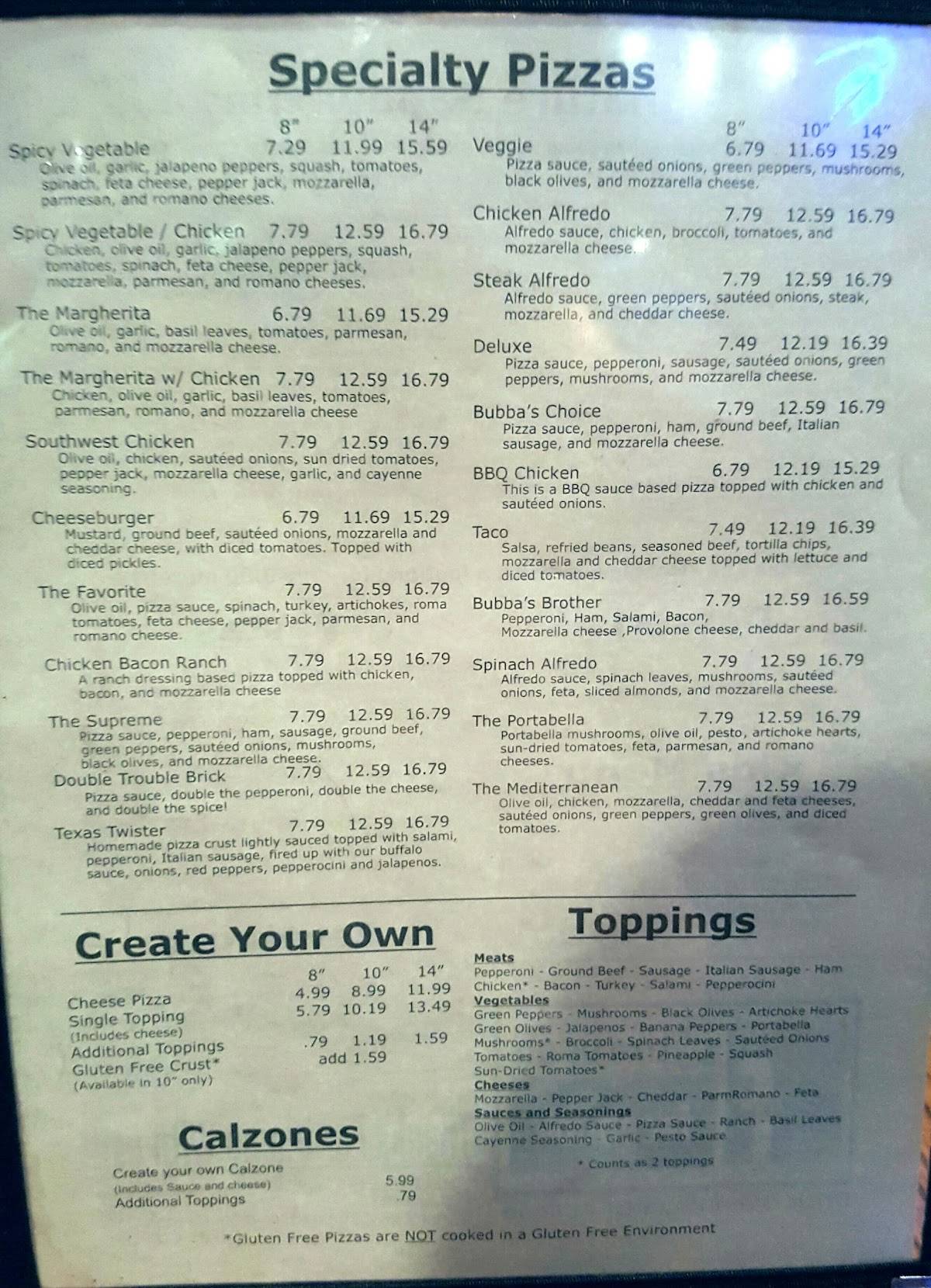 Menu at La Torcia Brick Oven Pizza Abilene pizzeria, Abilene