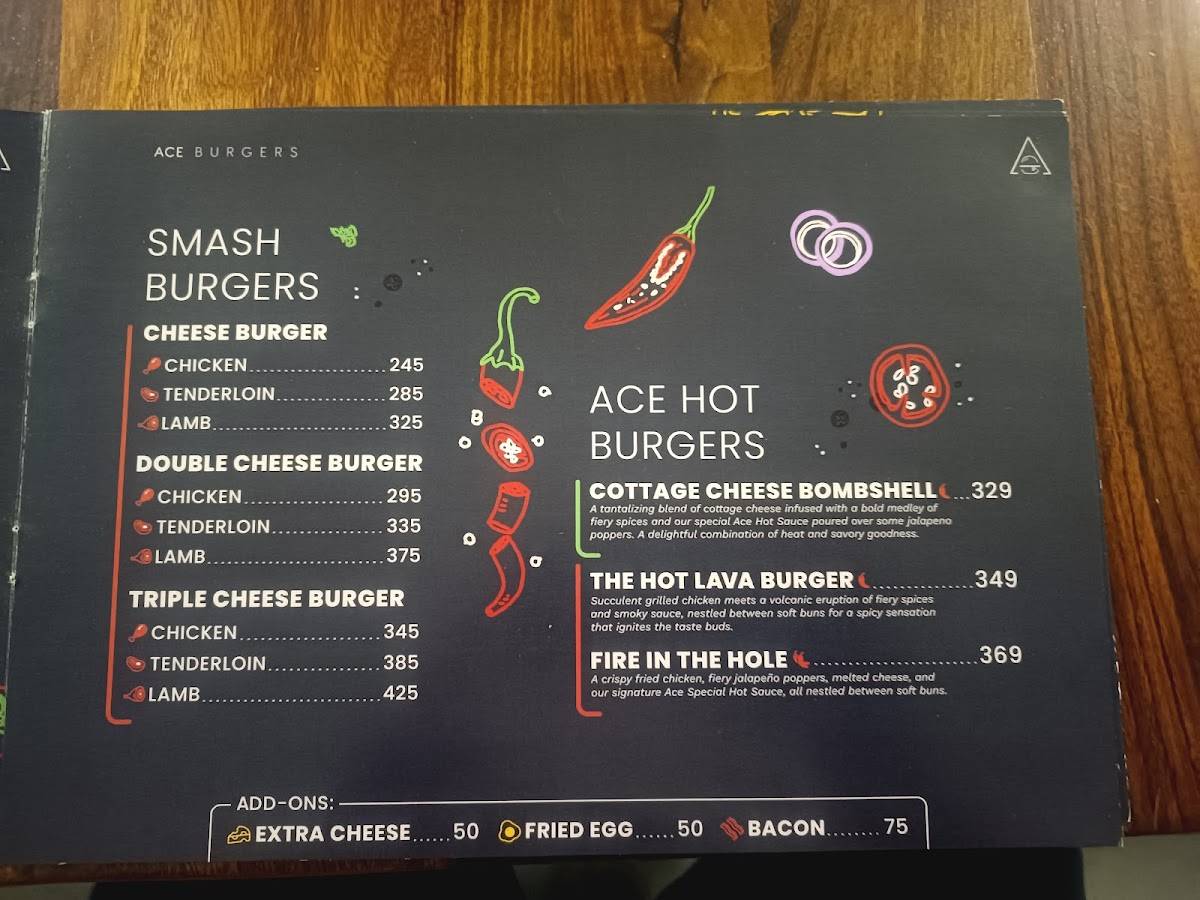 Ace Burgers menu