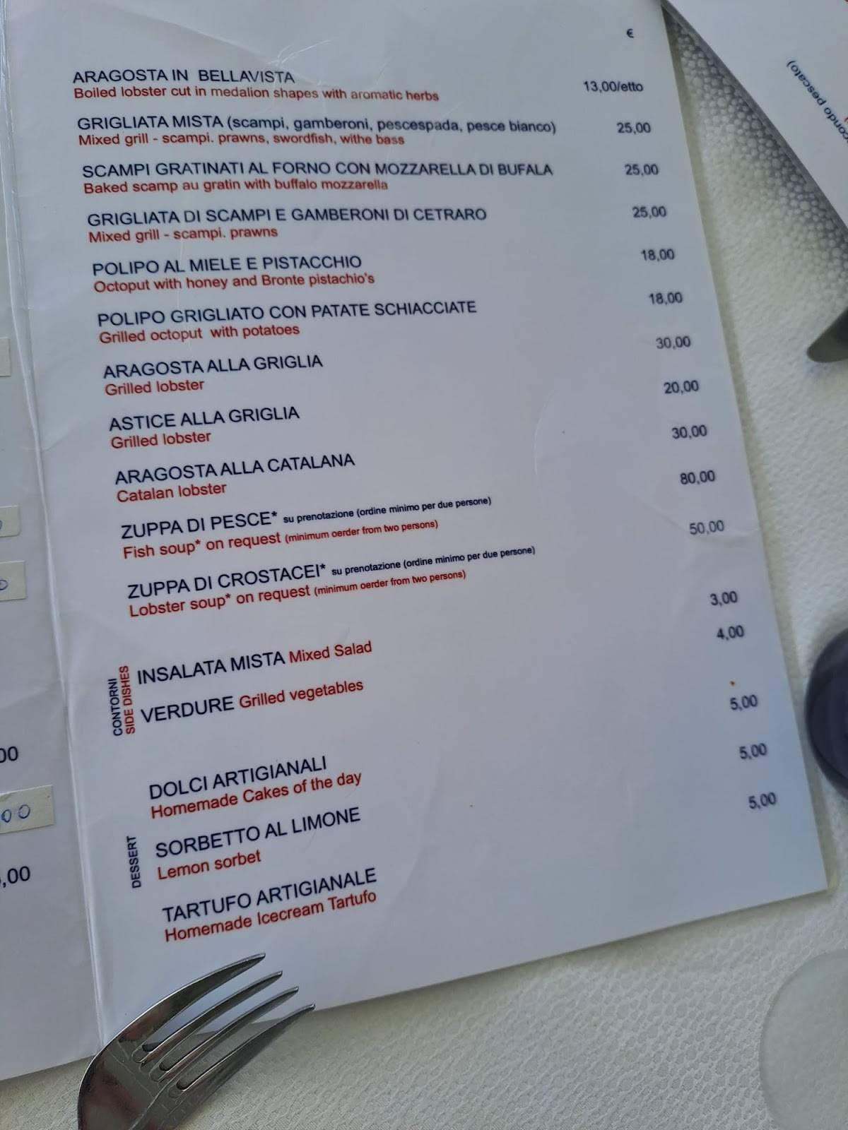 Menu di Acqua Salata 