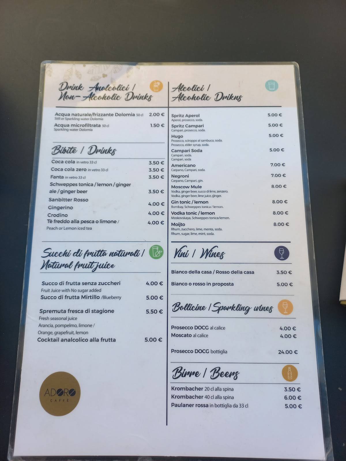 Menu di ADORO Cafè TS 