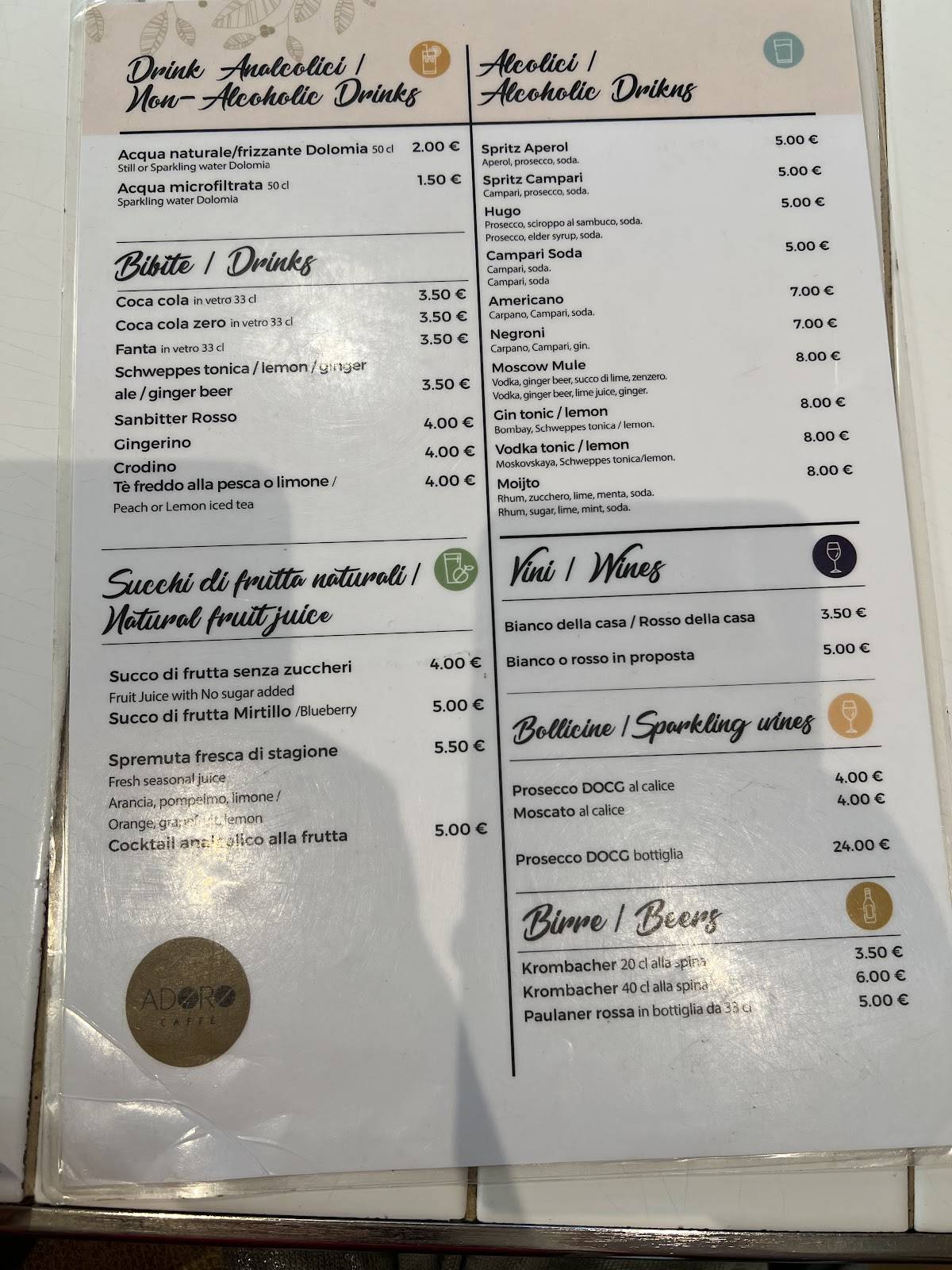 Menu di ADORO Cafè TS 
