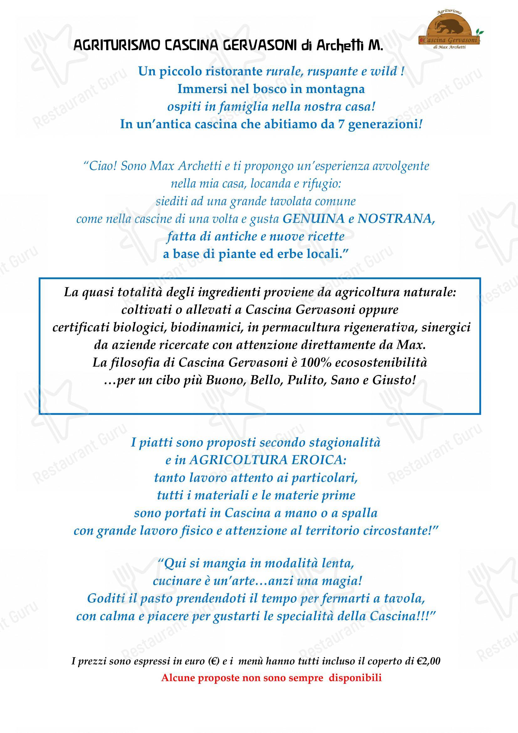 Menu per Agriturismo Cascina Gervasoni