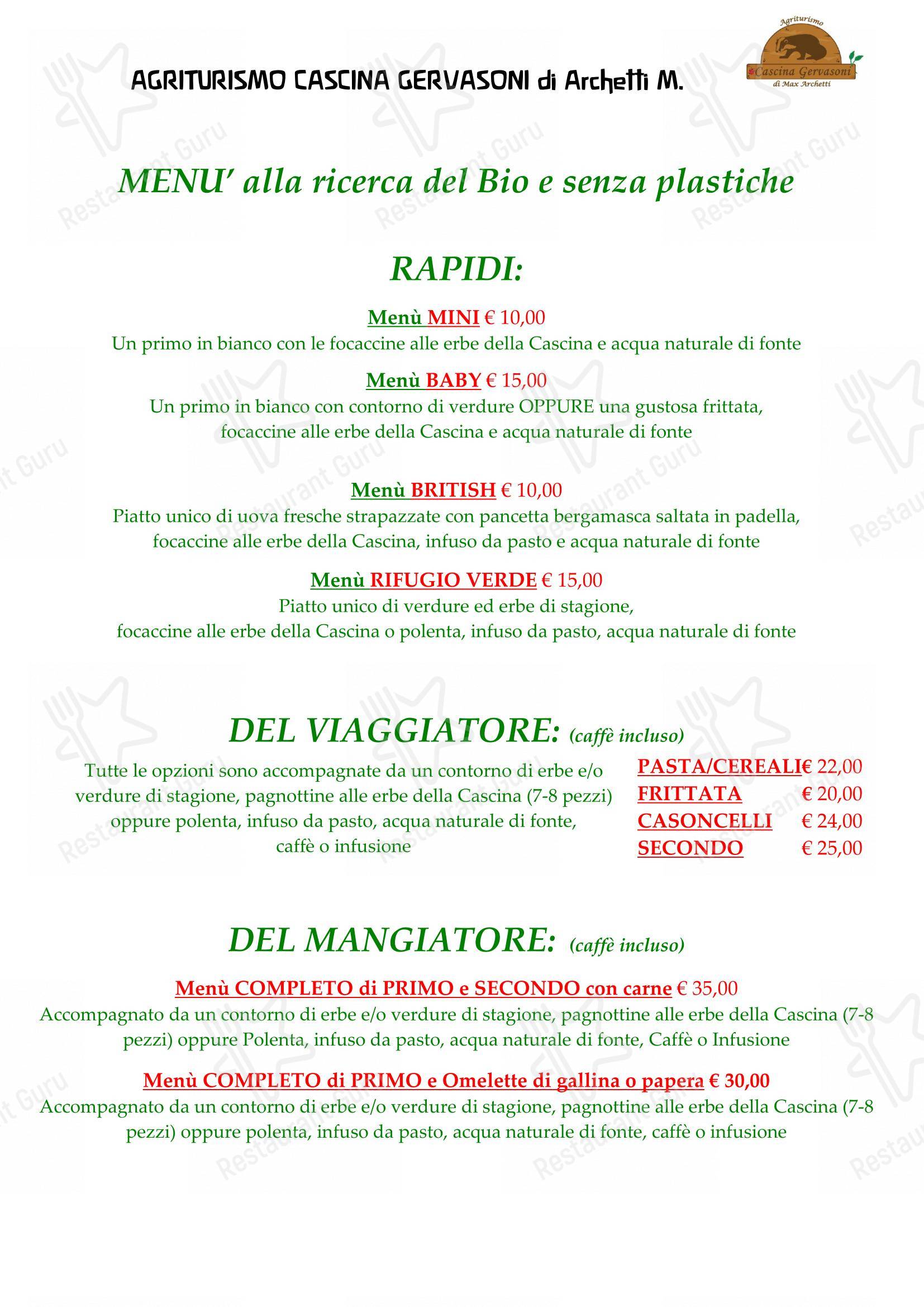 Menu per Agriturismo Cascina Gervasoni