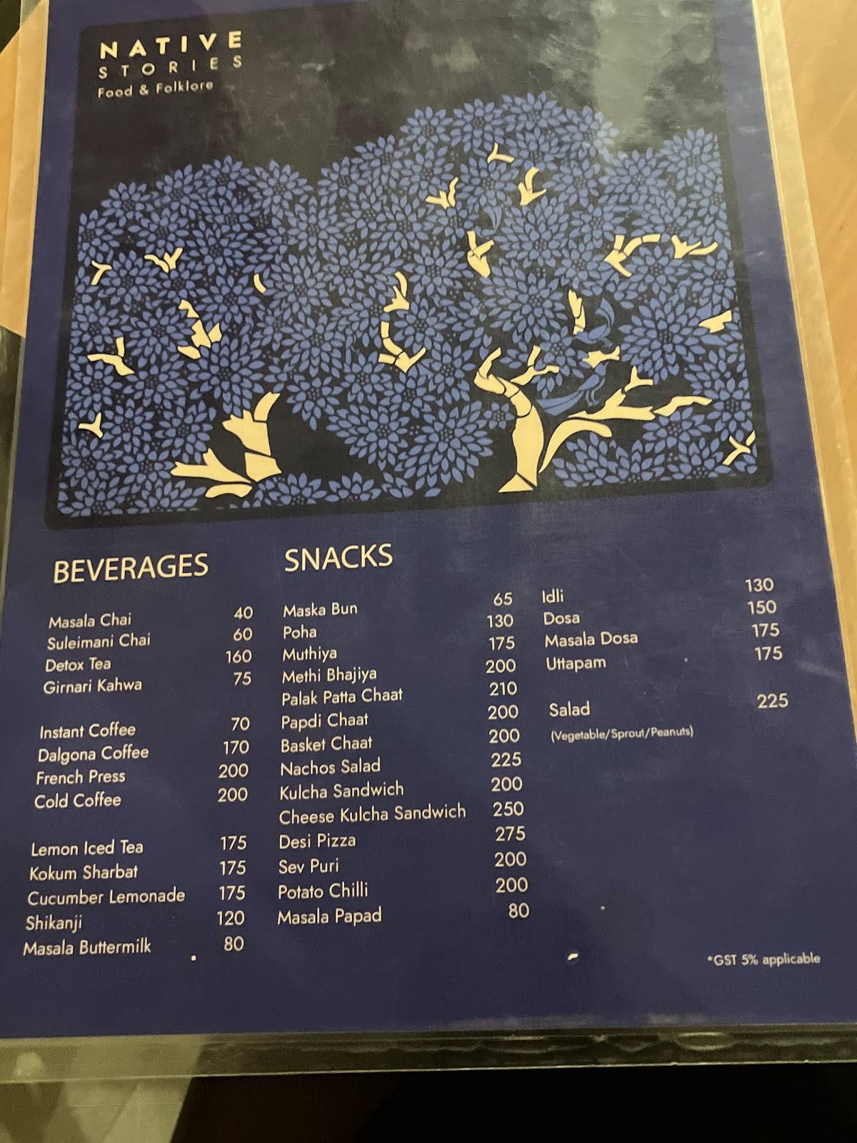 Cafe Native Stories menu
