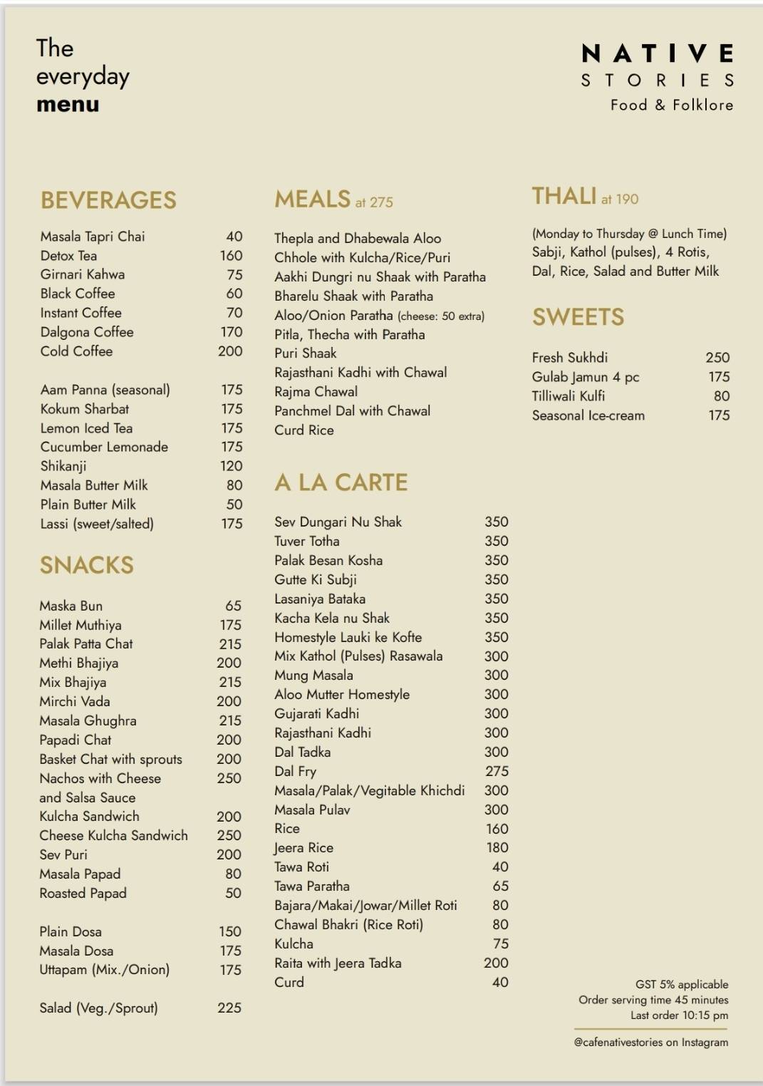 Cafe Native Stories menu
