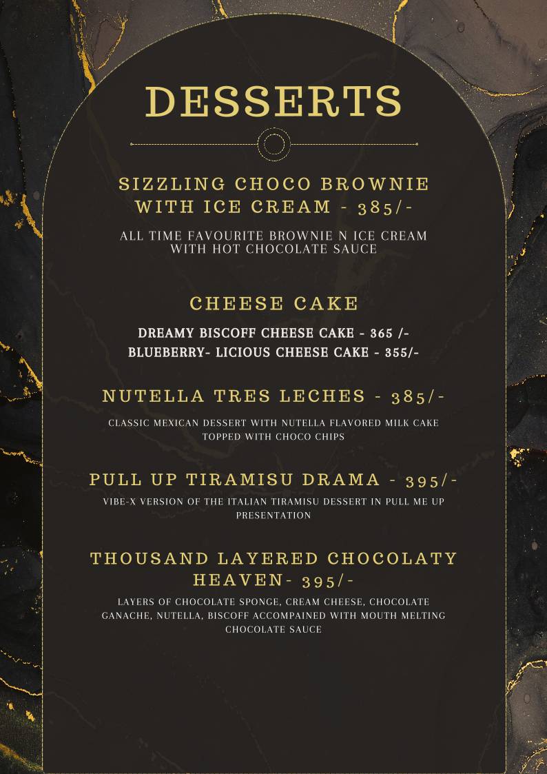 THE VIBE-X RESTRO, CAFE & BANQUETS menu