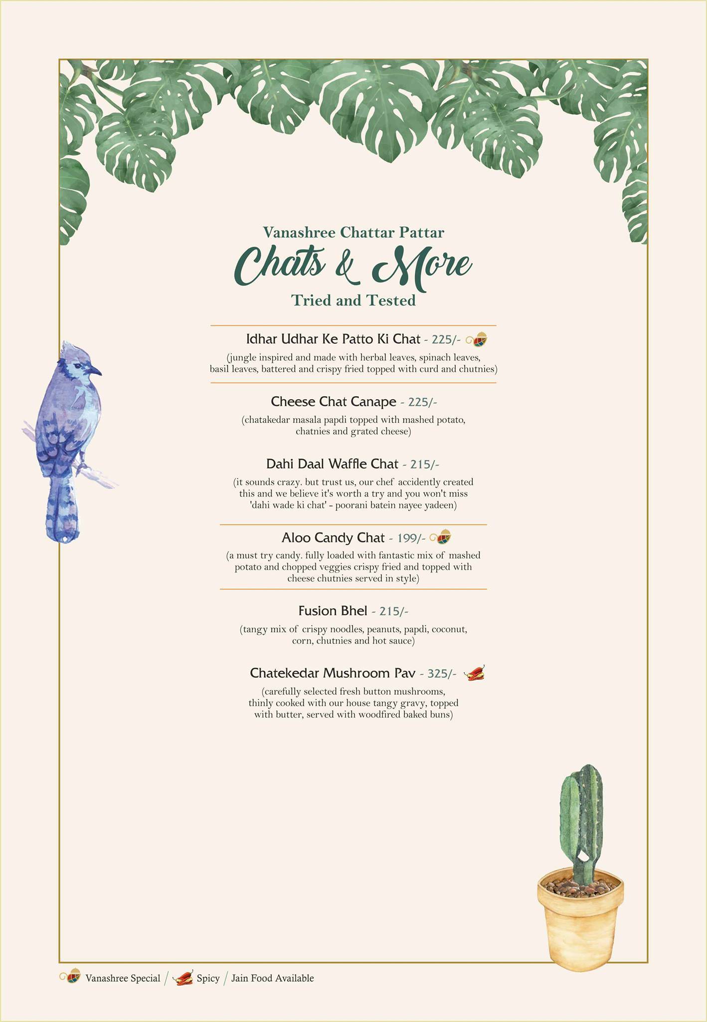 Vanashree menu