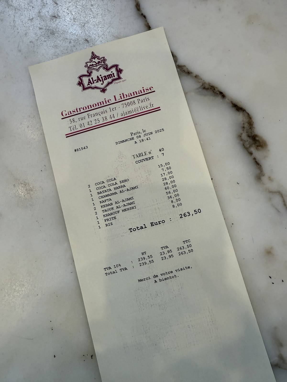 Menu de Al Ajami