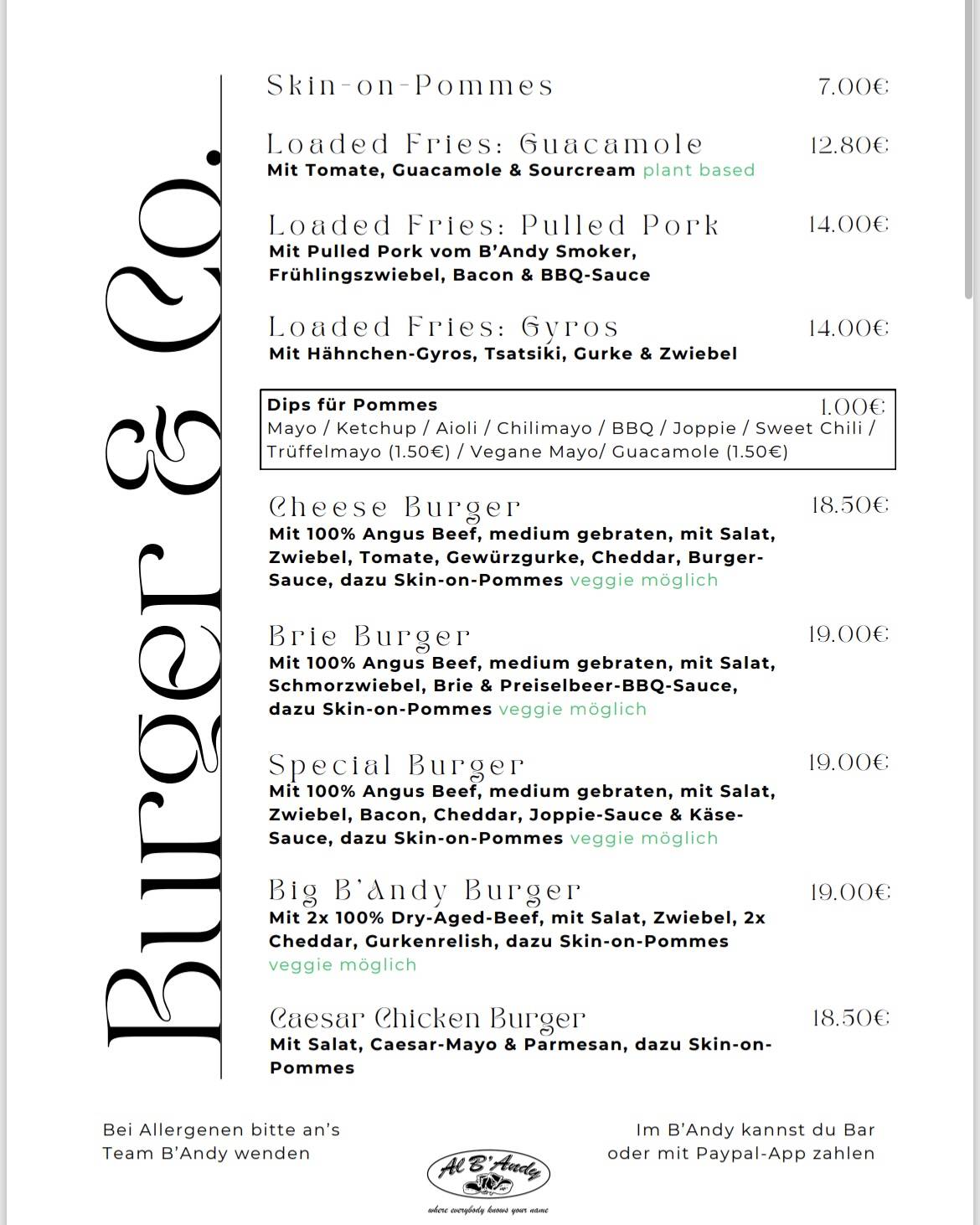 Menu de Al B'Andy - Solingen