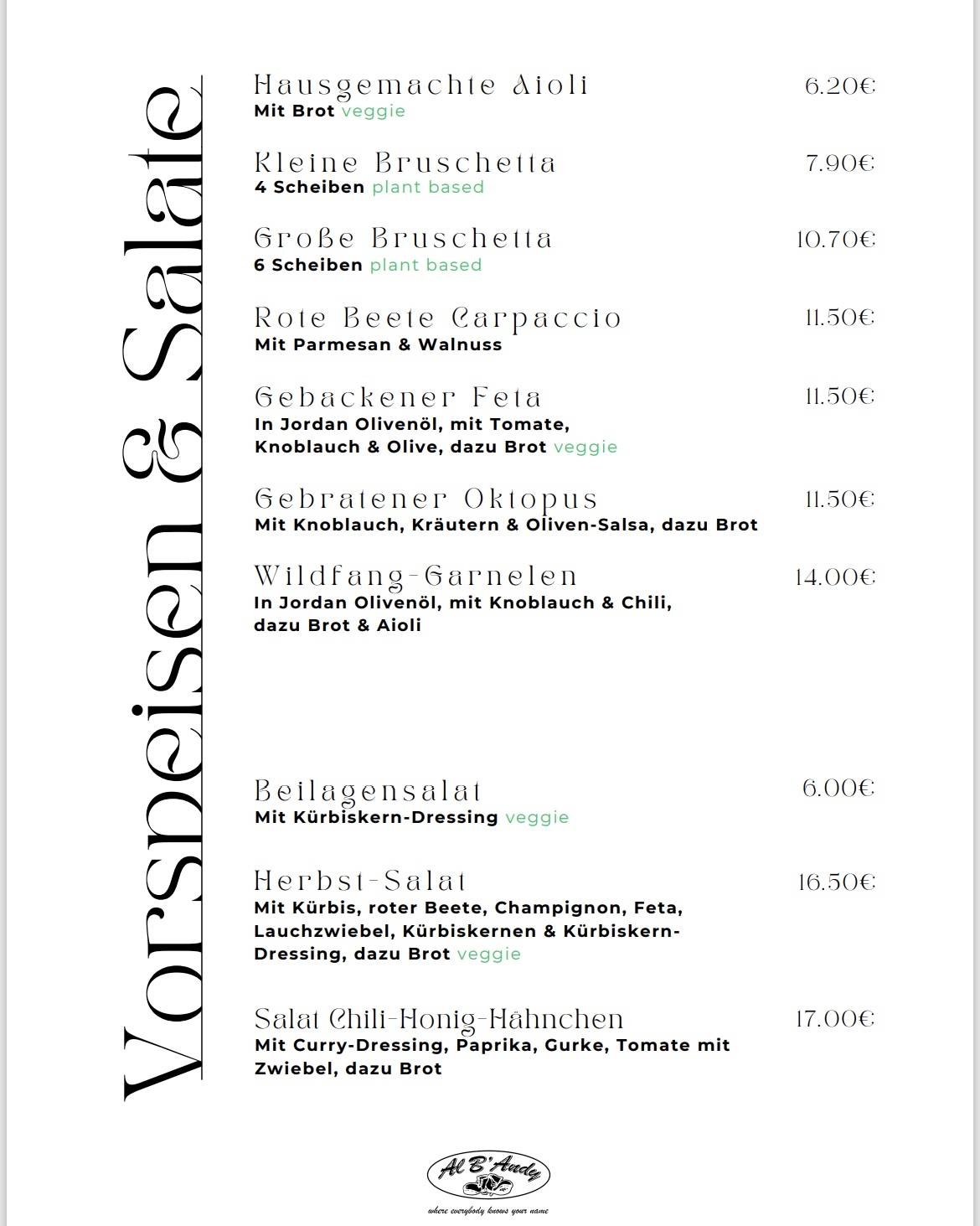 Menu de Al B'Andy - Solingen