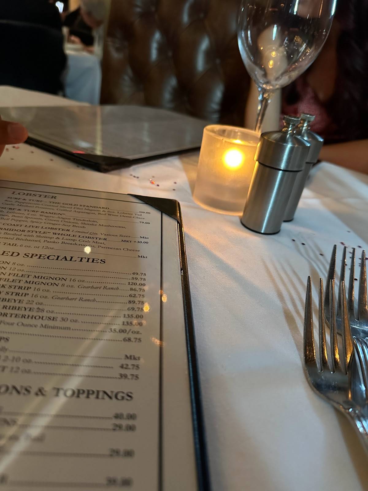 Menu at Al Biernat's steakhouse, Dallas