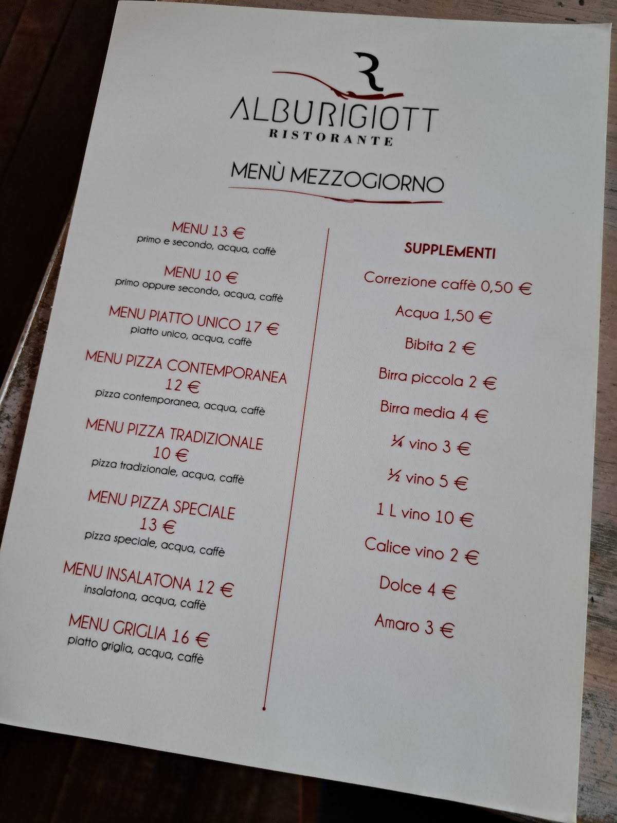 Menu di Al Burigiott 