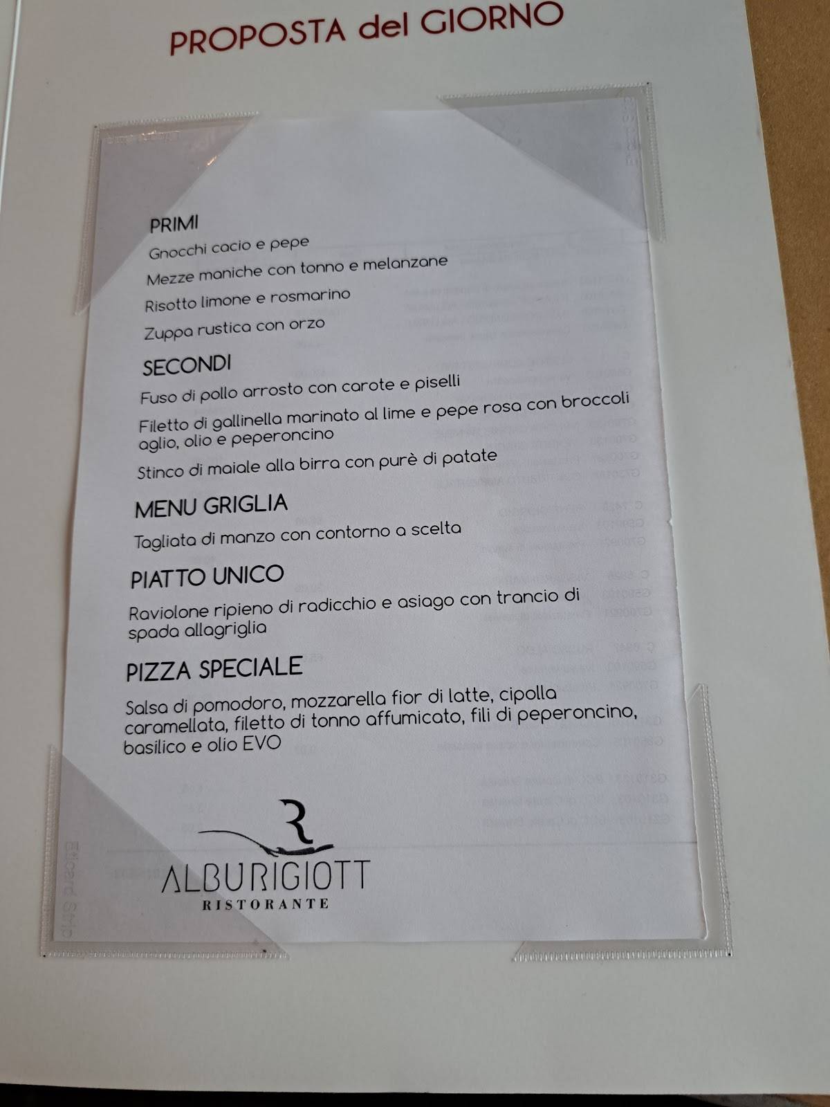 Menu di Al Burigiott 