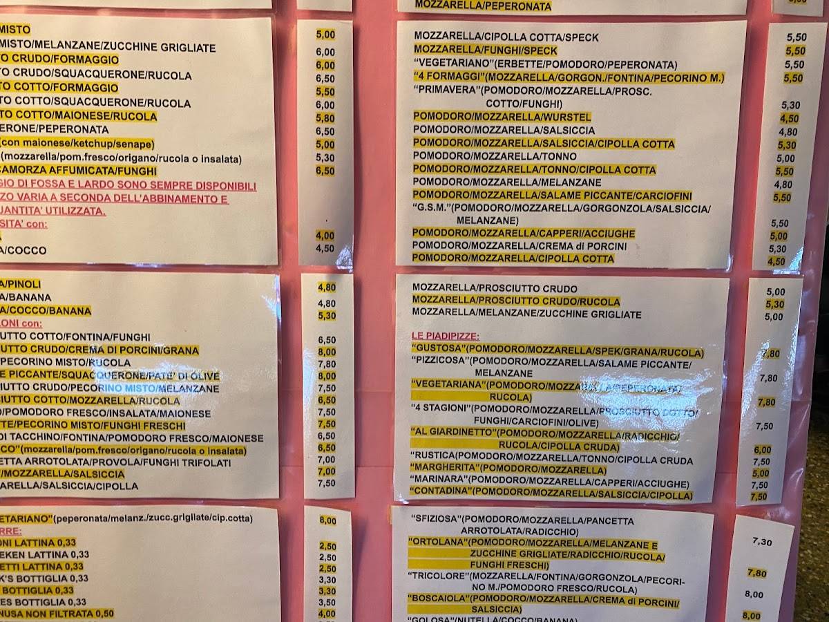 Menu di Al Giardinetto Piadina e Crescioni 