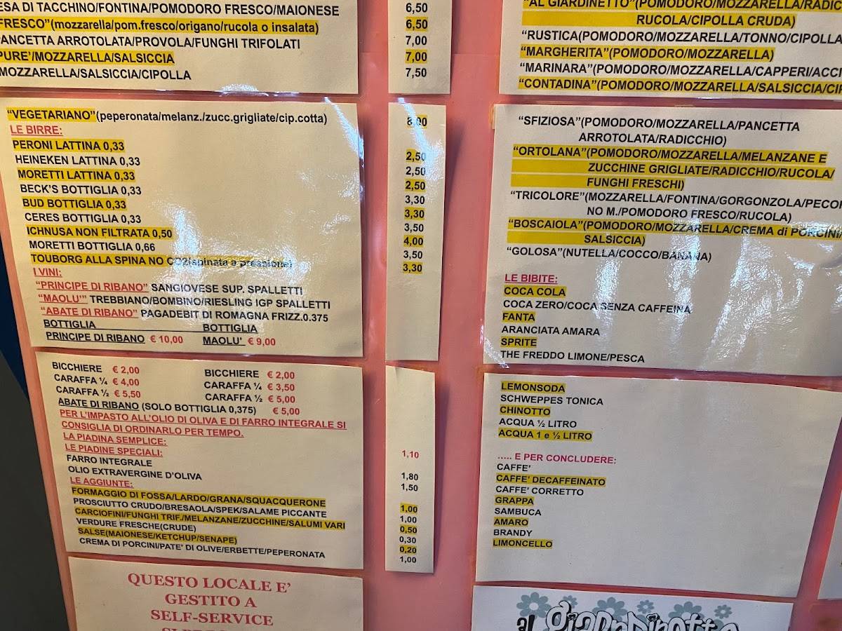 Menu di Al Giardinetto Piadina e Crescioni 