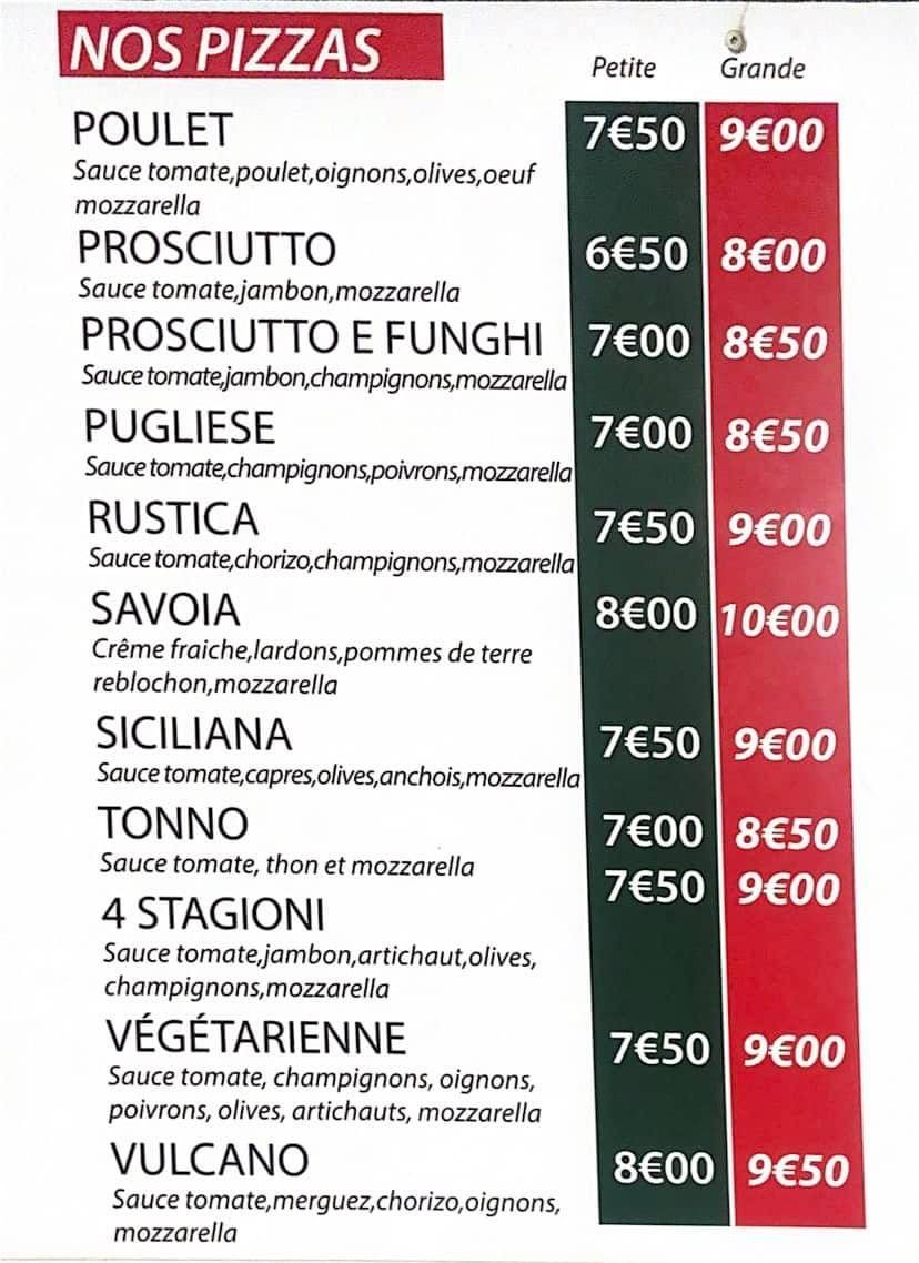 Menu de Al Ritrovo