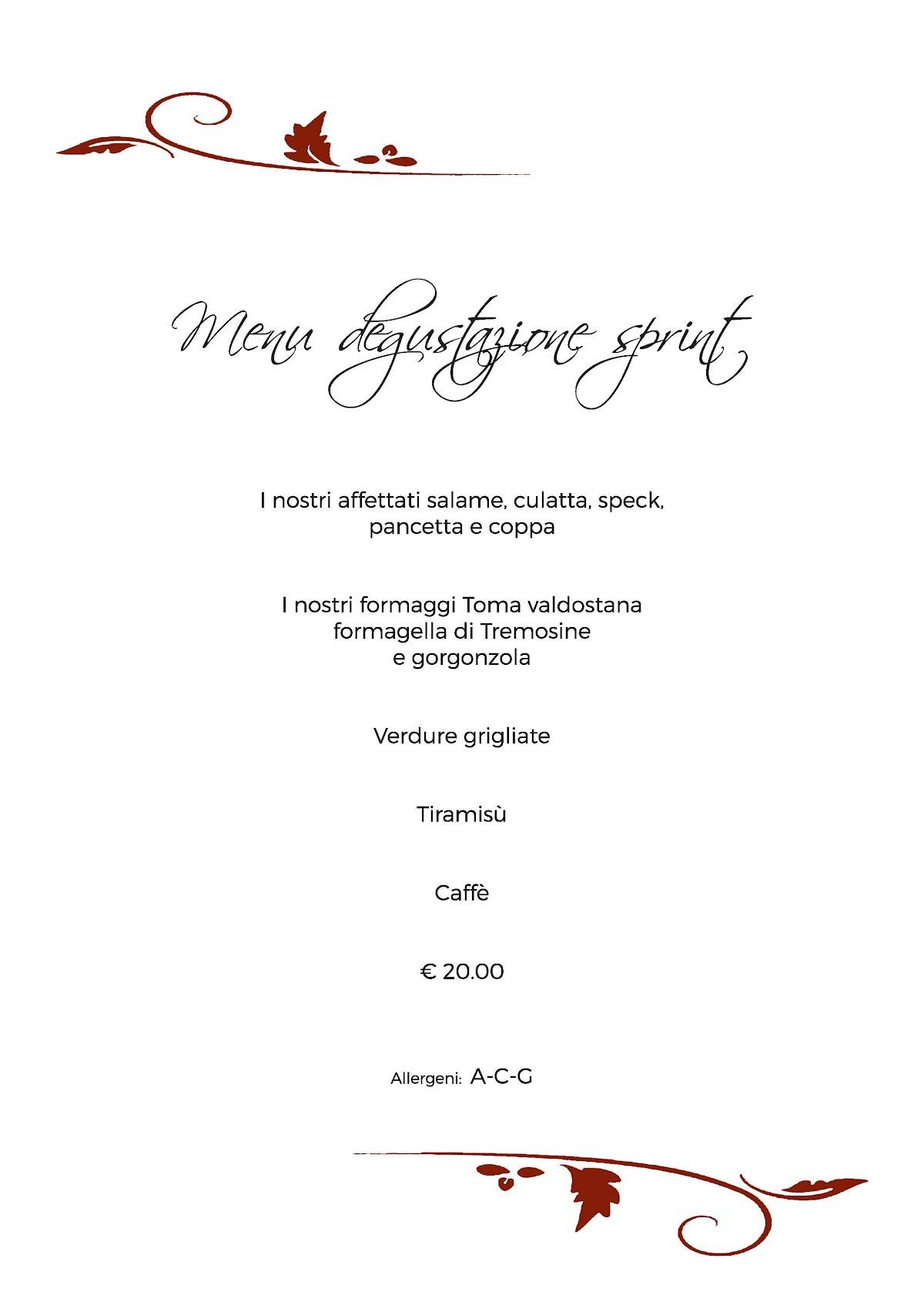 Menu di B&B Rustico di Angela Benellini 