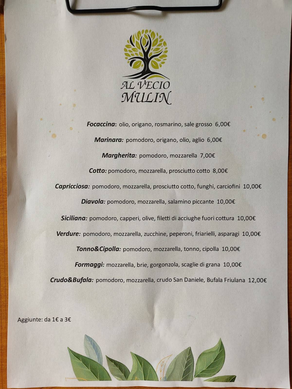 Menu di Al Vecio Mulin 