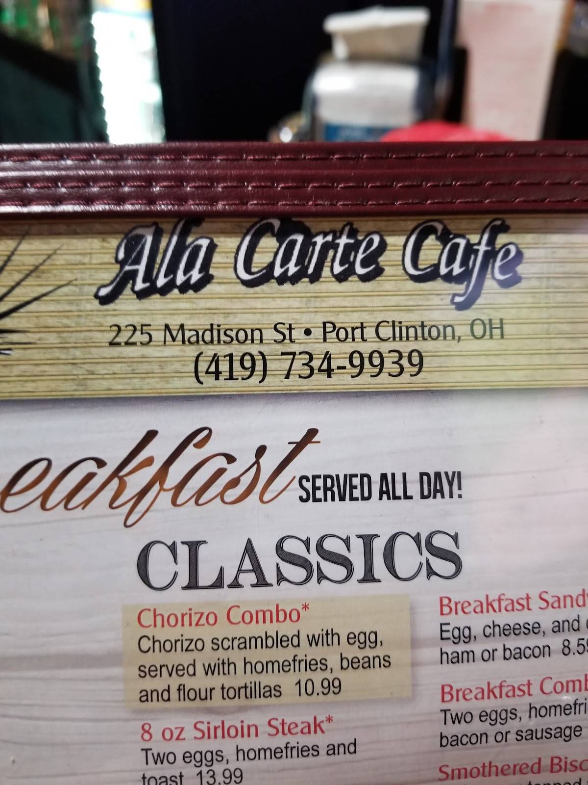 Menu at Ala Carte Café cafe, Port Clinton