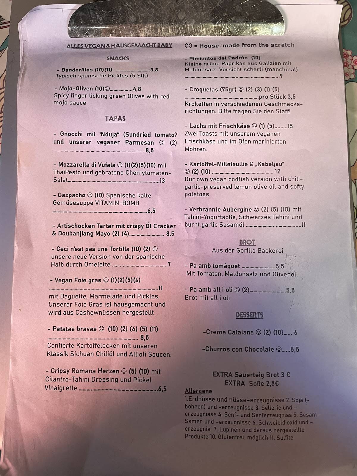 Menu de Alaska Bar
